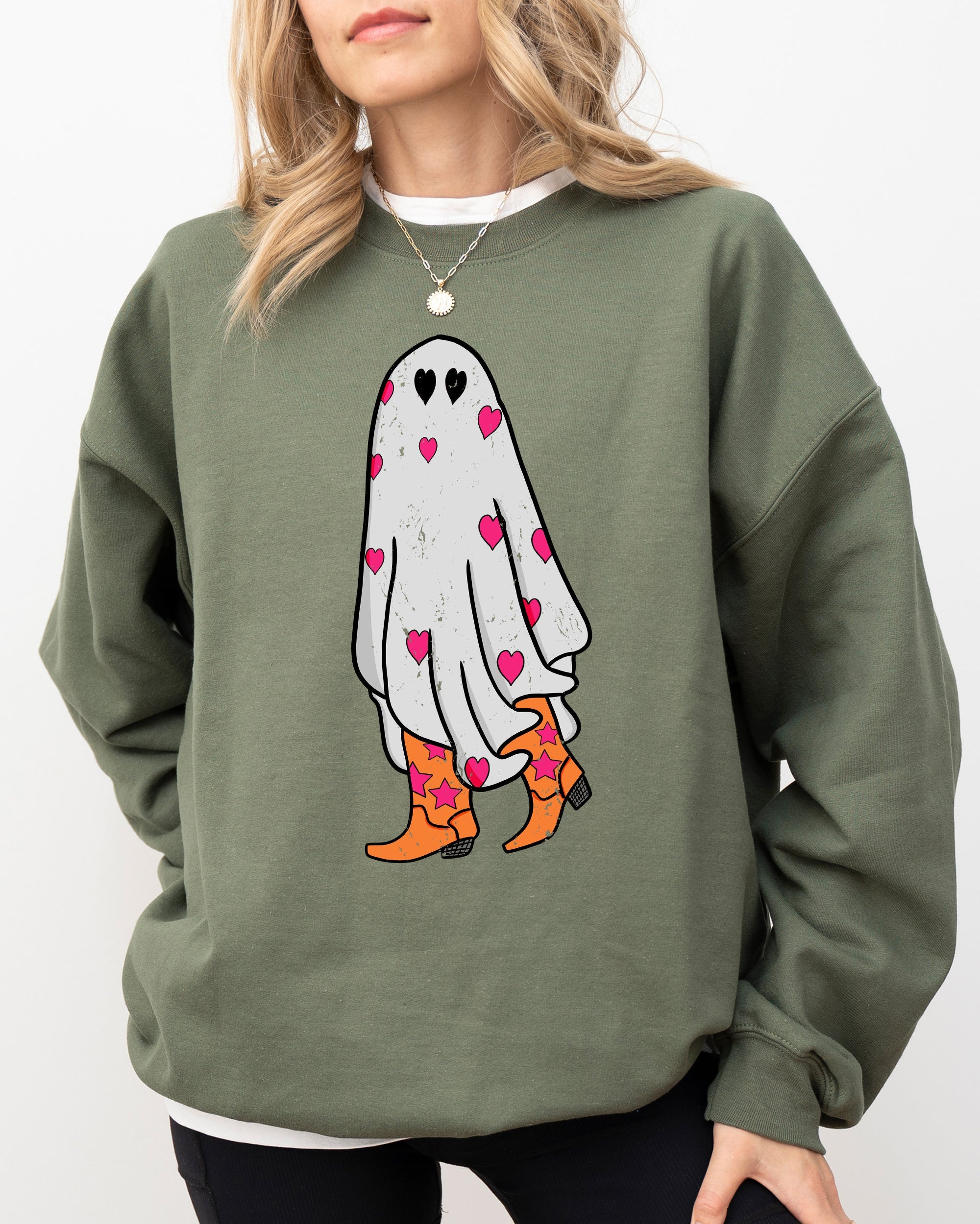 Cowgirl Ghost Western Skeleton Witch Skull Spooky Halloween Costume Deluxe Sweatshirt