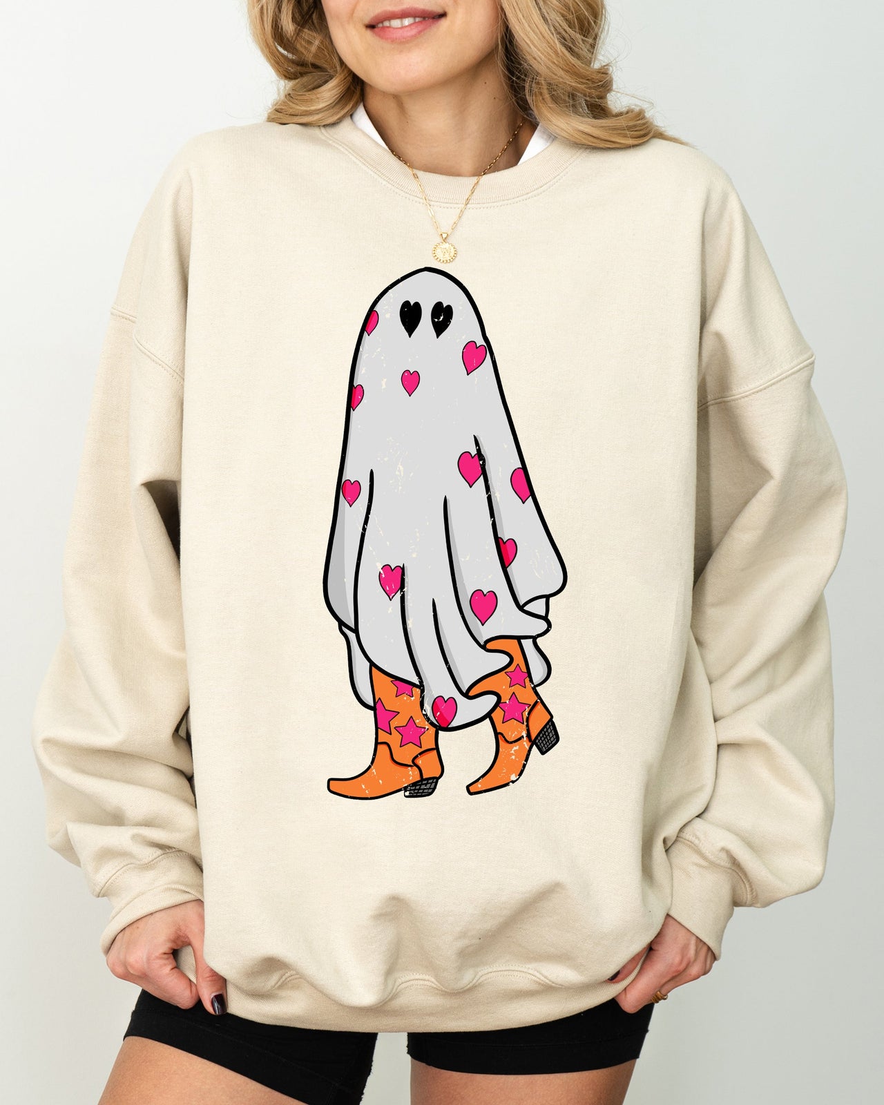 Cowgirl Ghost Western Skeleton Witch Skull Spooky Halloween Costume Deluxe Sweatshirt