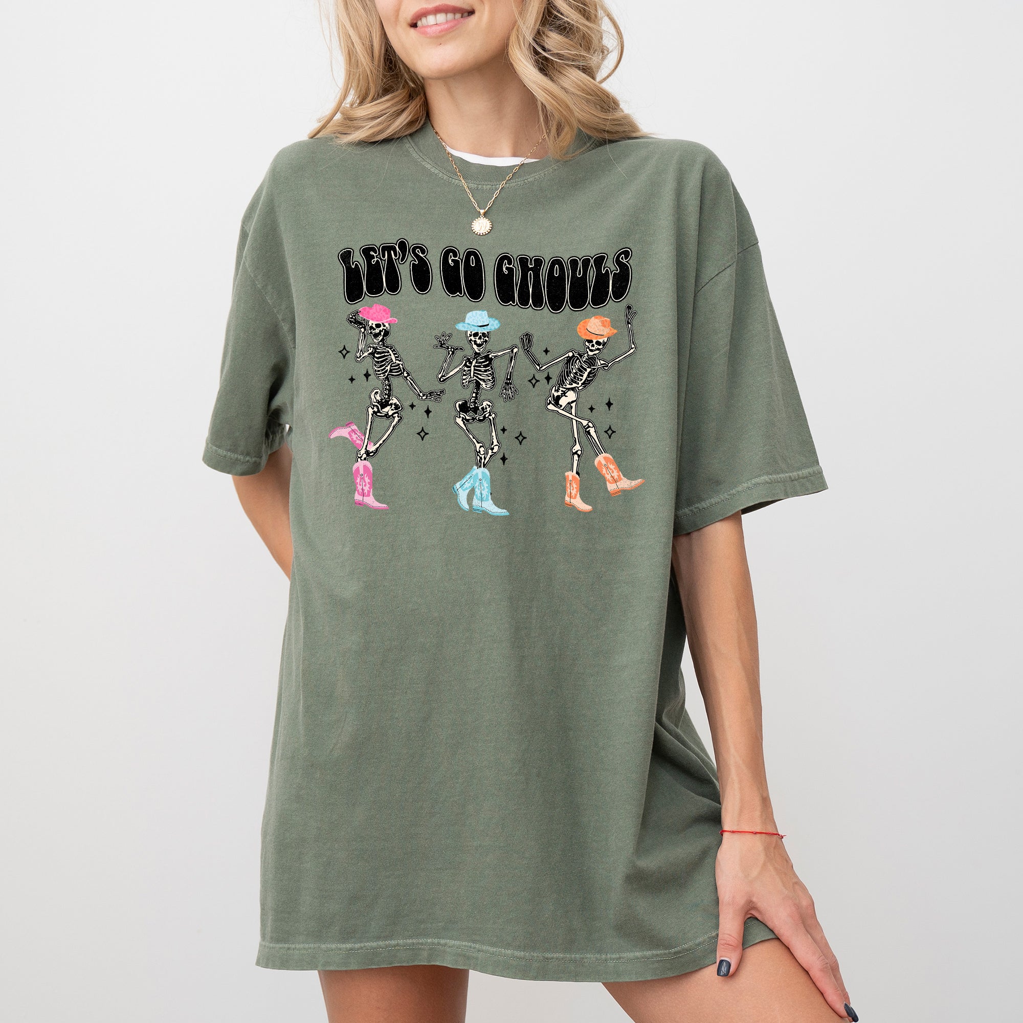Let's Go Ghouls Ghost Western Skeleton Witch Skull Funny Spooky Halloween Costume Meme Comfort Colors Tee
