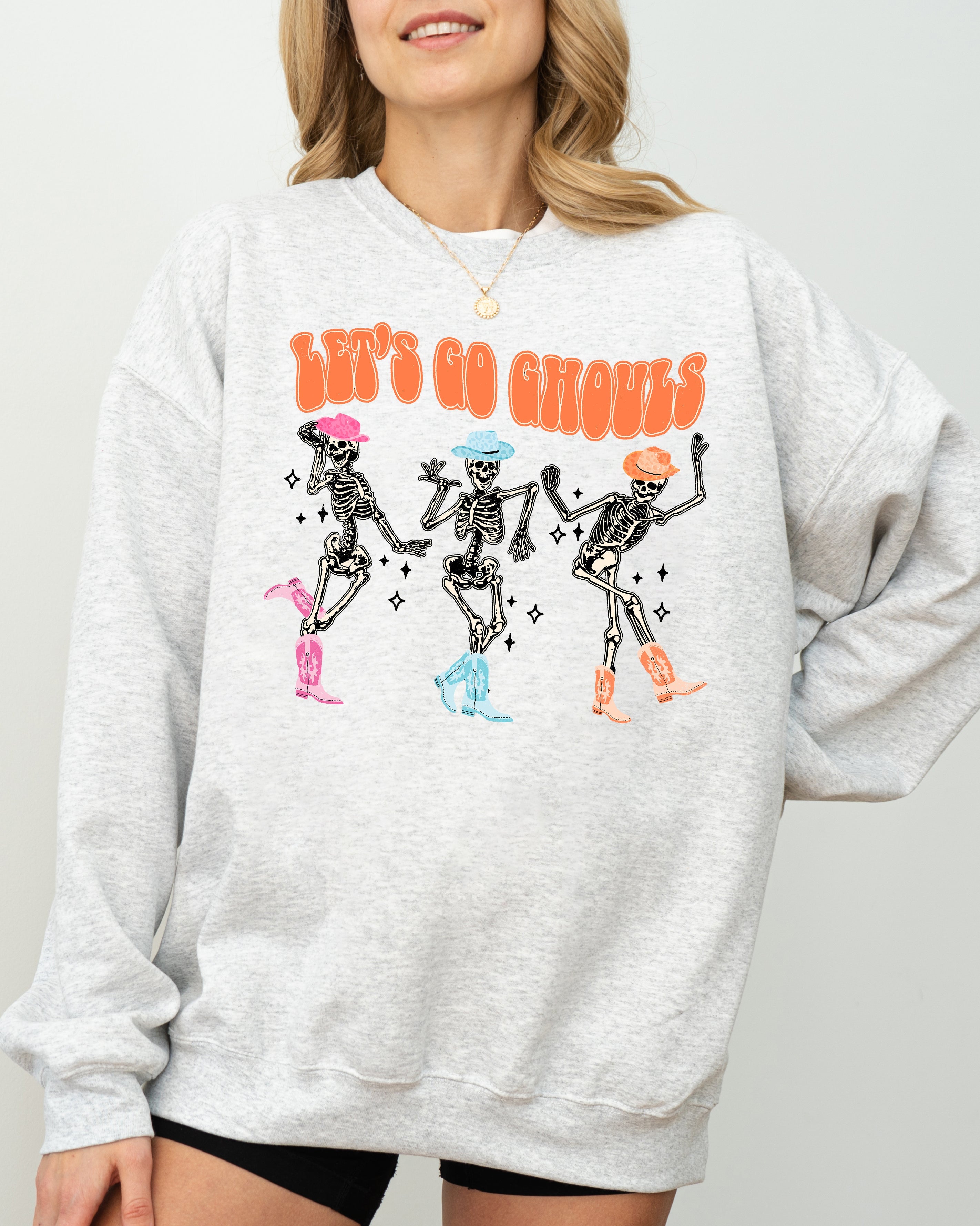 Let's Go Ghouls Ghost Western Skeleton Witch Skull Spooky Halloween Costume Sweatshirt