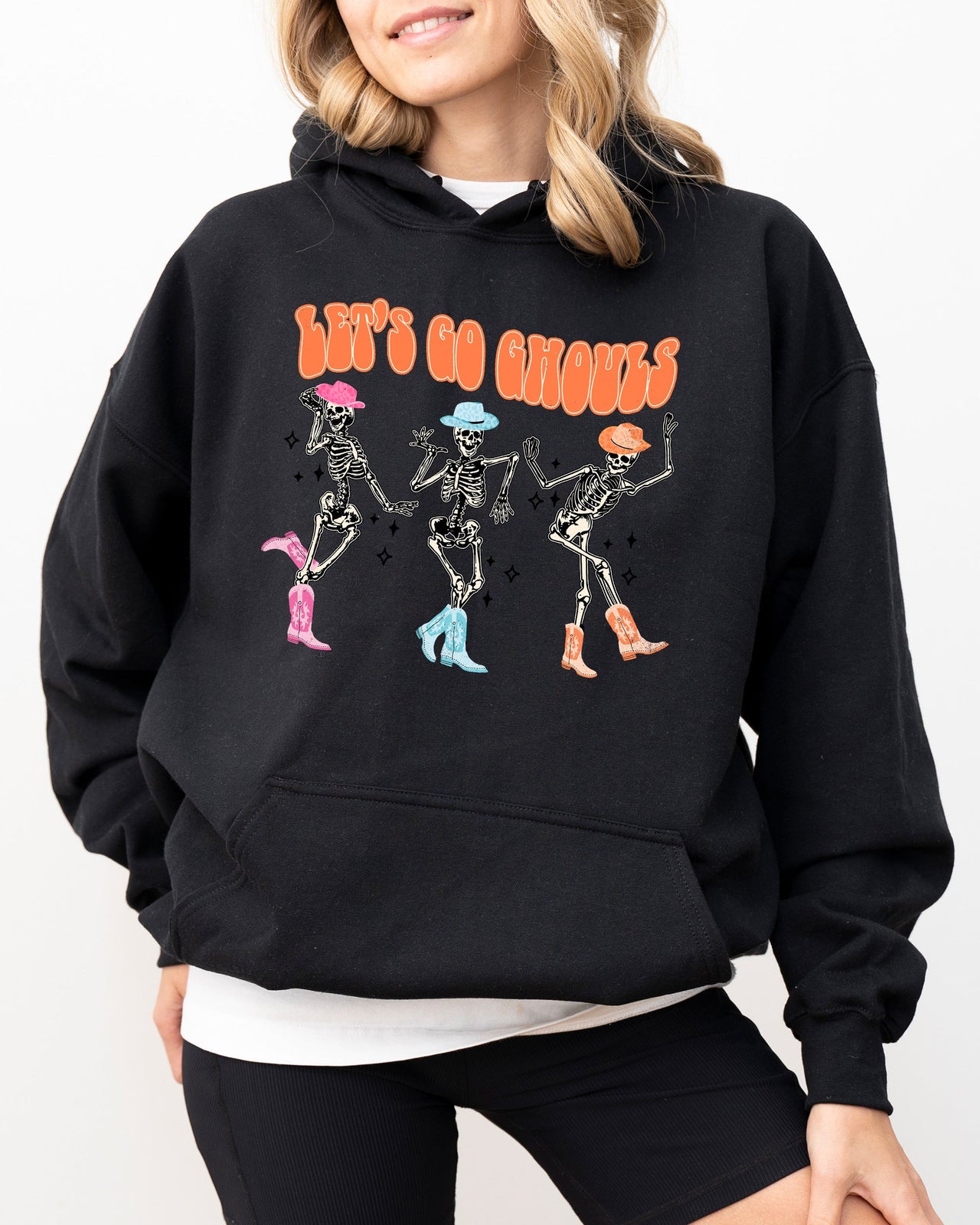 Let's Go Ghouls Ghost Western Skeleton Witch Skull Meme Spooky Aesthetic Halloween Costume Hooded Sweatshirt