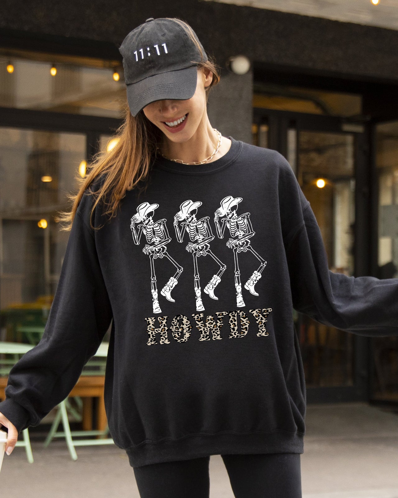 Howdy Cowboy Western Ghost Skeleton Witch Skull Meme Halloween Costume Sweatshirt