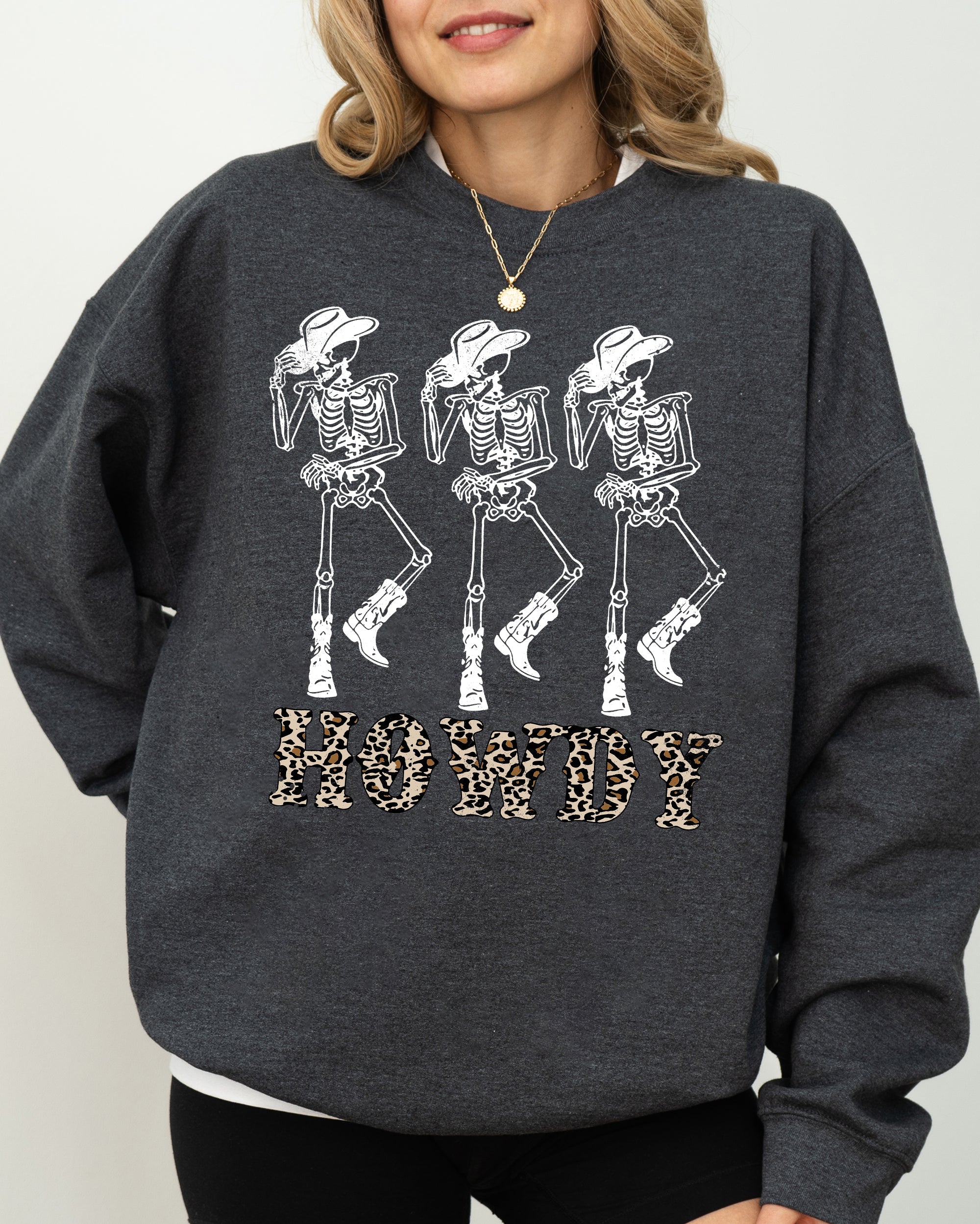 Howdy Cowboy Western Ghost Skeleton Witch Skull Meme Halloween Costume Sweatshirt