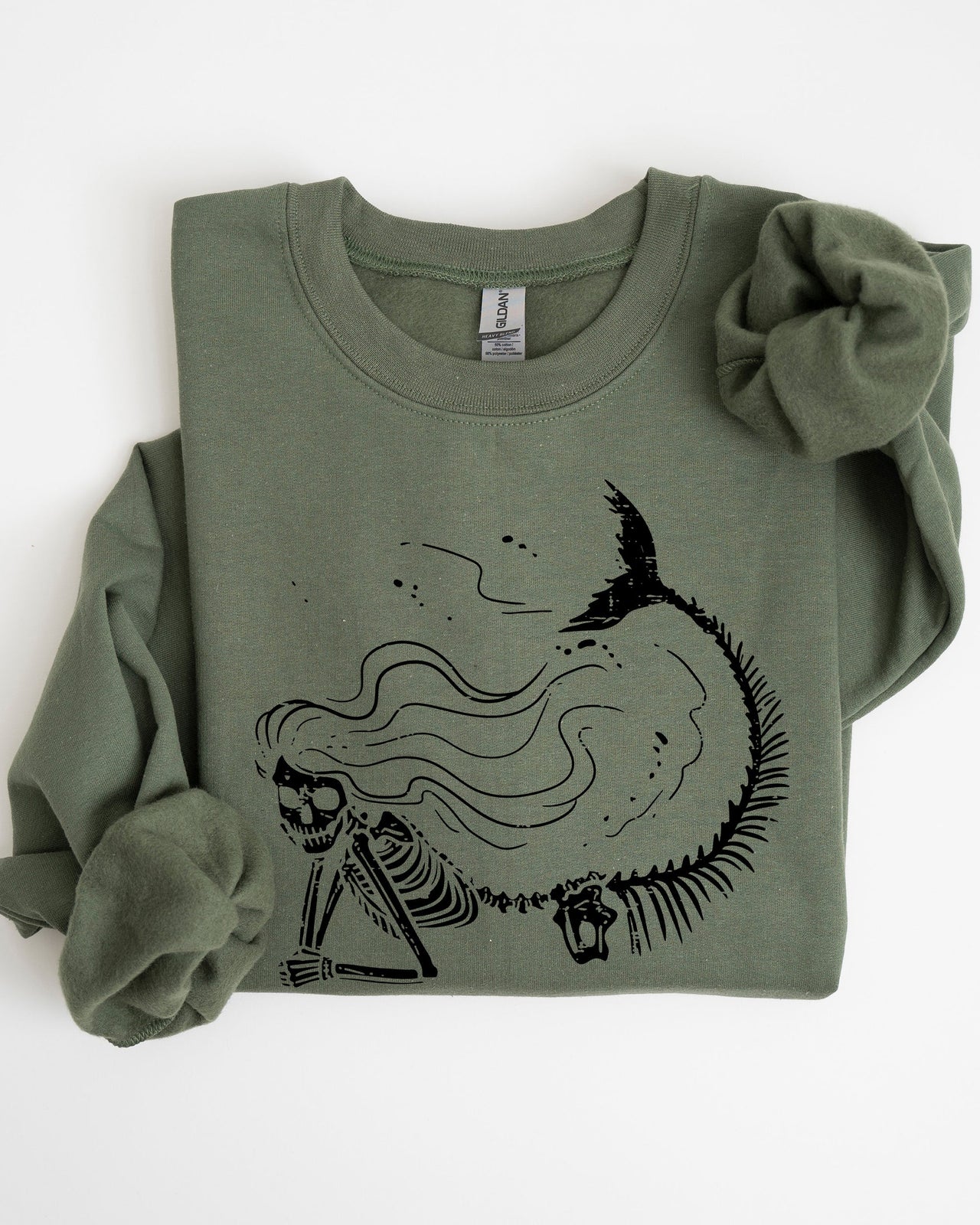 Mermaid Skeleton Ghost Witch Skull Meme Spooky Halloween Costume Illustration Sweatshirt