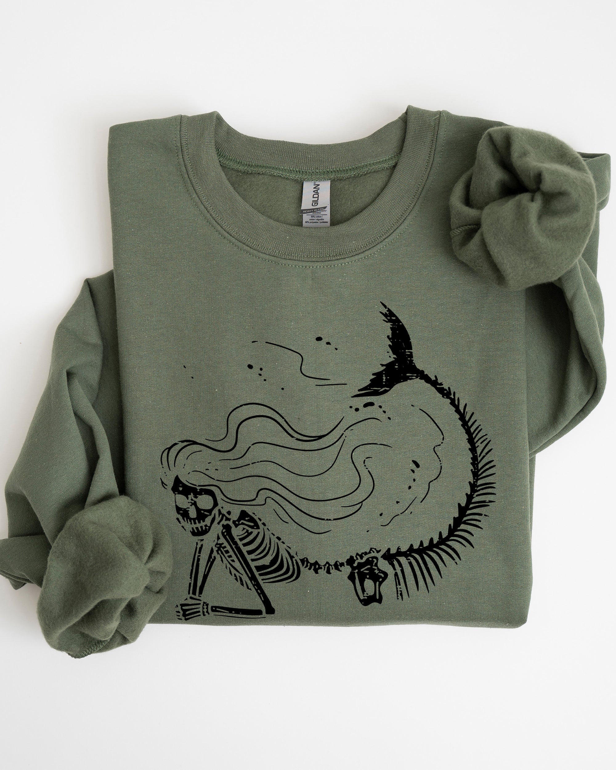 Mermaid Skeleton Ghost Witch Skull Meme Spooky Halloween Costume Illustration Sweatshirt