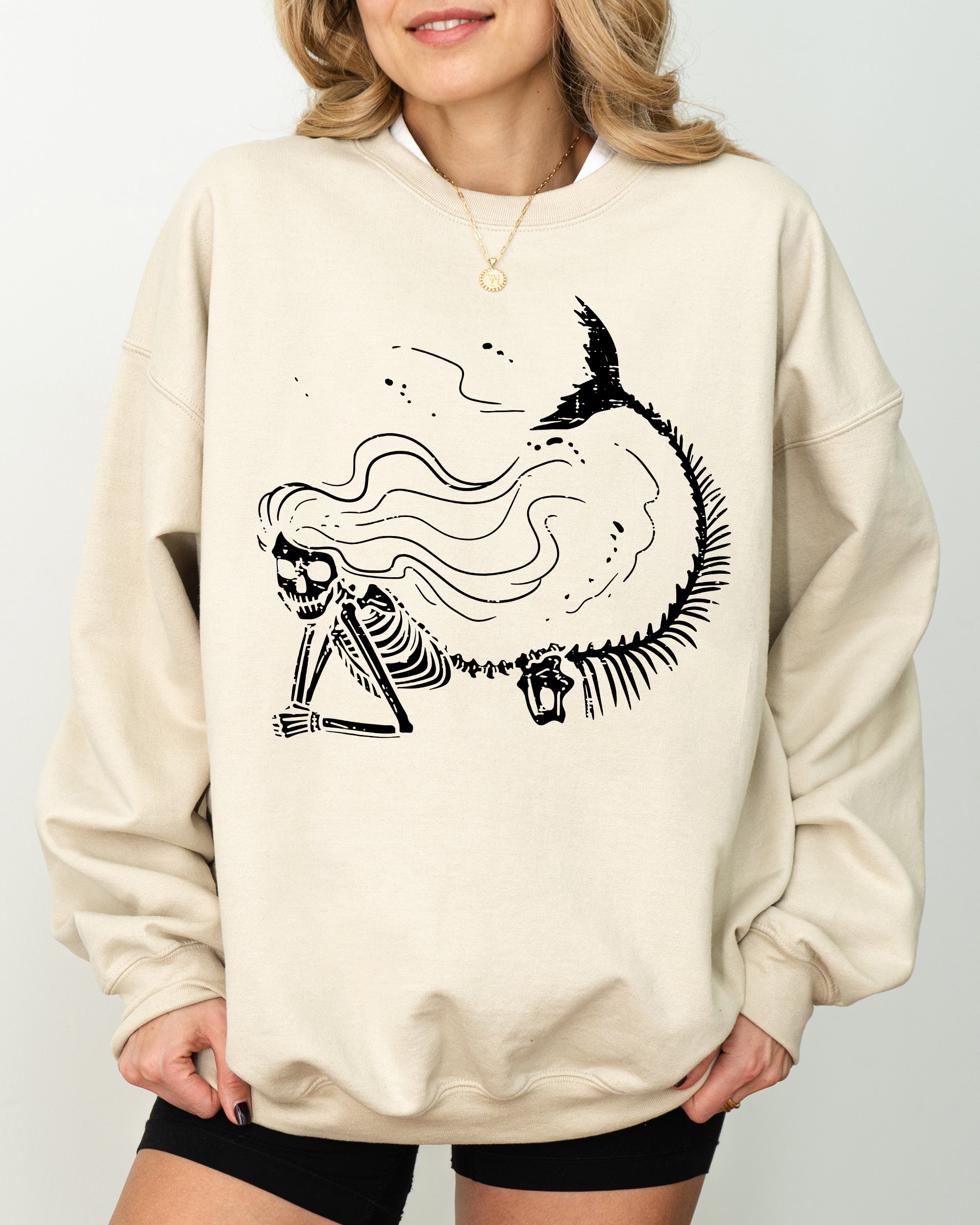 Mermaid Skeleton Ghost Witch Skull Meme Spooky Halloween Costume Illustration Sweatshirt