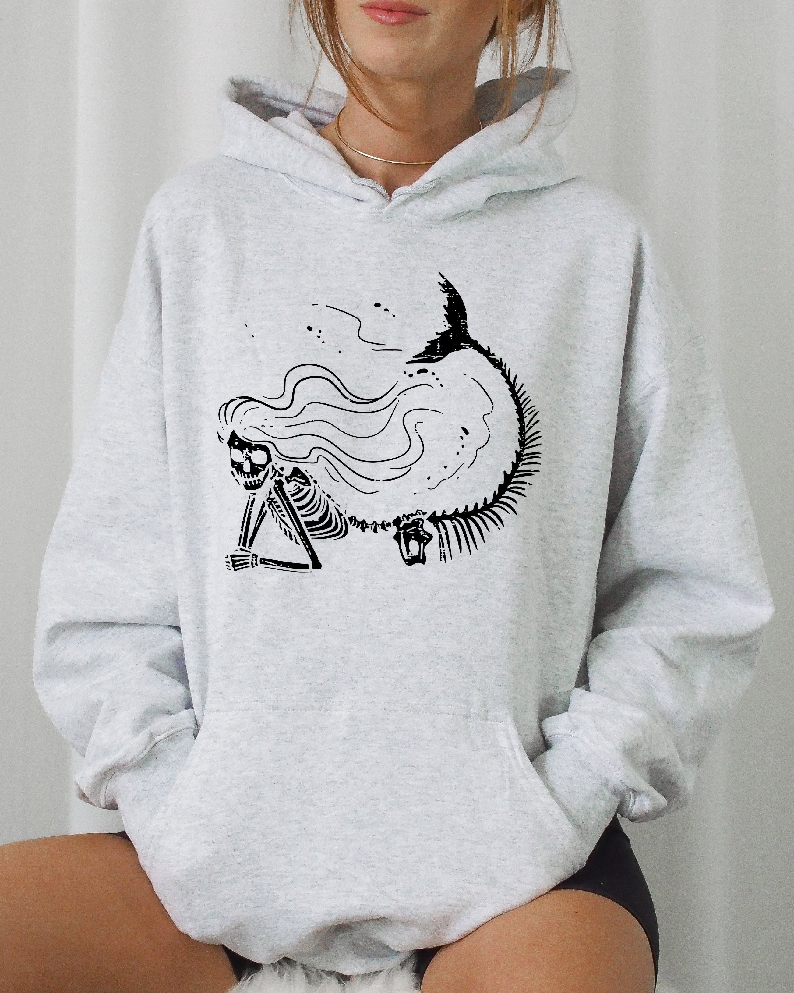 Mermaid Skeleton Ghost Witch Skull Halloween Costume Spooky Gothic Mystic Haunt Edition Hooded Sweatshirt
