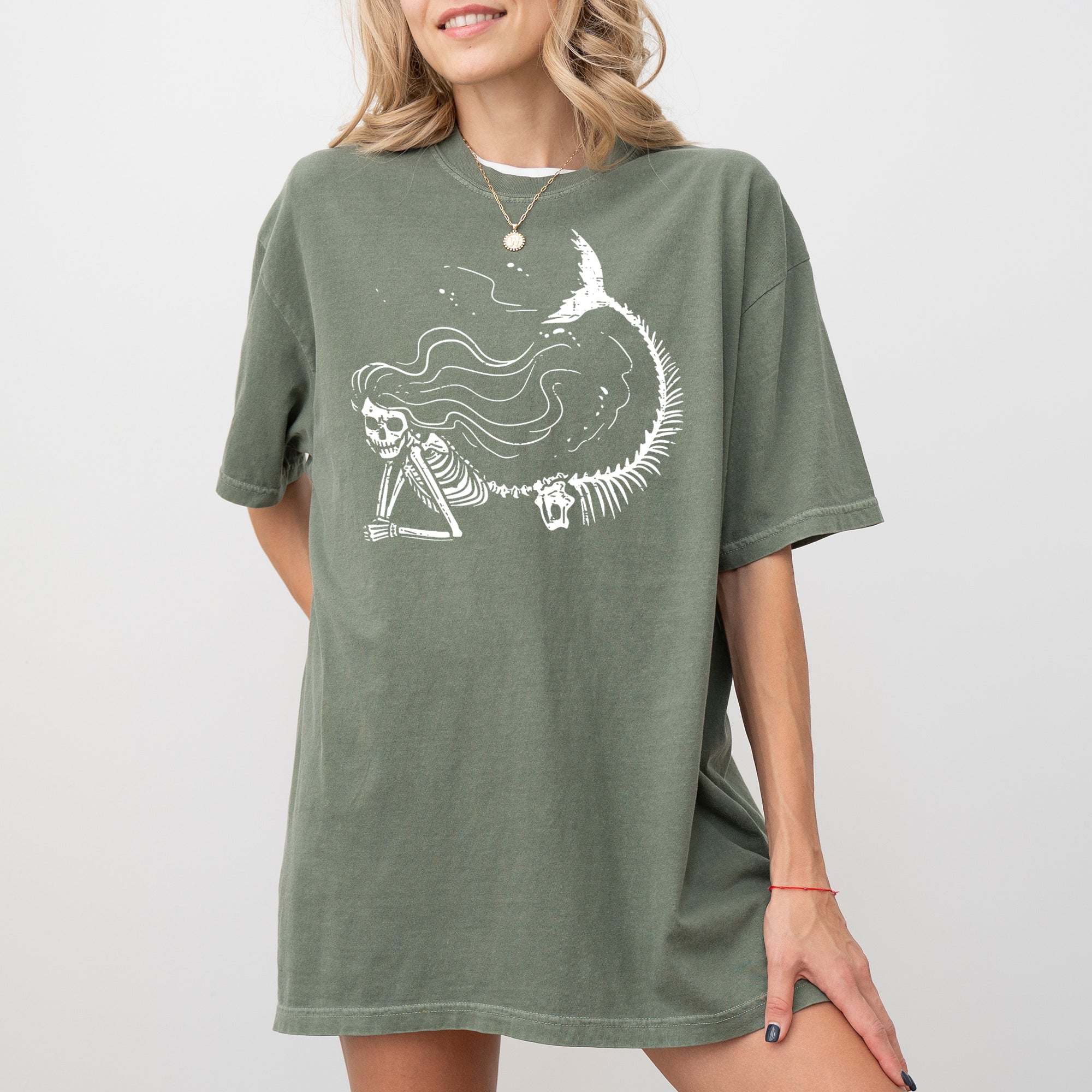 Mermaid Skeleton Ghost Witch Skull Meme Halloween Spooky Aesthetic Comfort Colors Tee