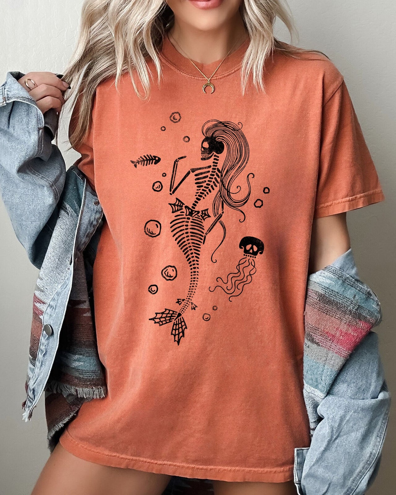 Skeleton Mermaid Ghost Witch Skull Halloween Meme Aesthetic Spooky Funny Costume Comfort Colors Tee