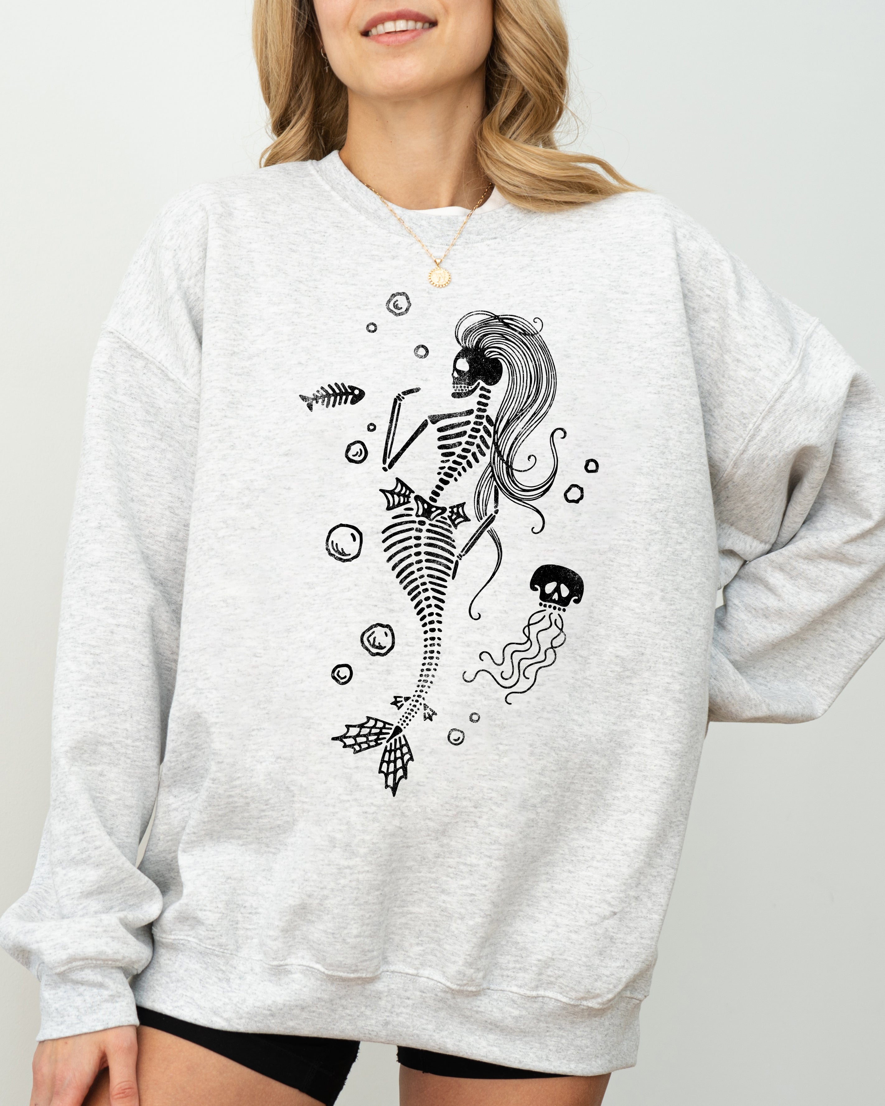 Skeleton Mermaid Ghost Witch Skull Spooky Halloween Costume Meme Graphic Sweatshirt