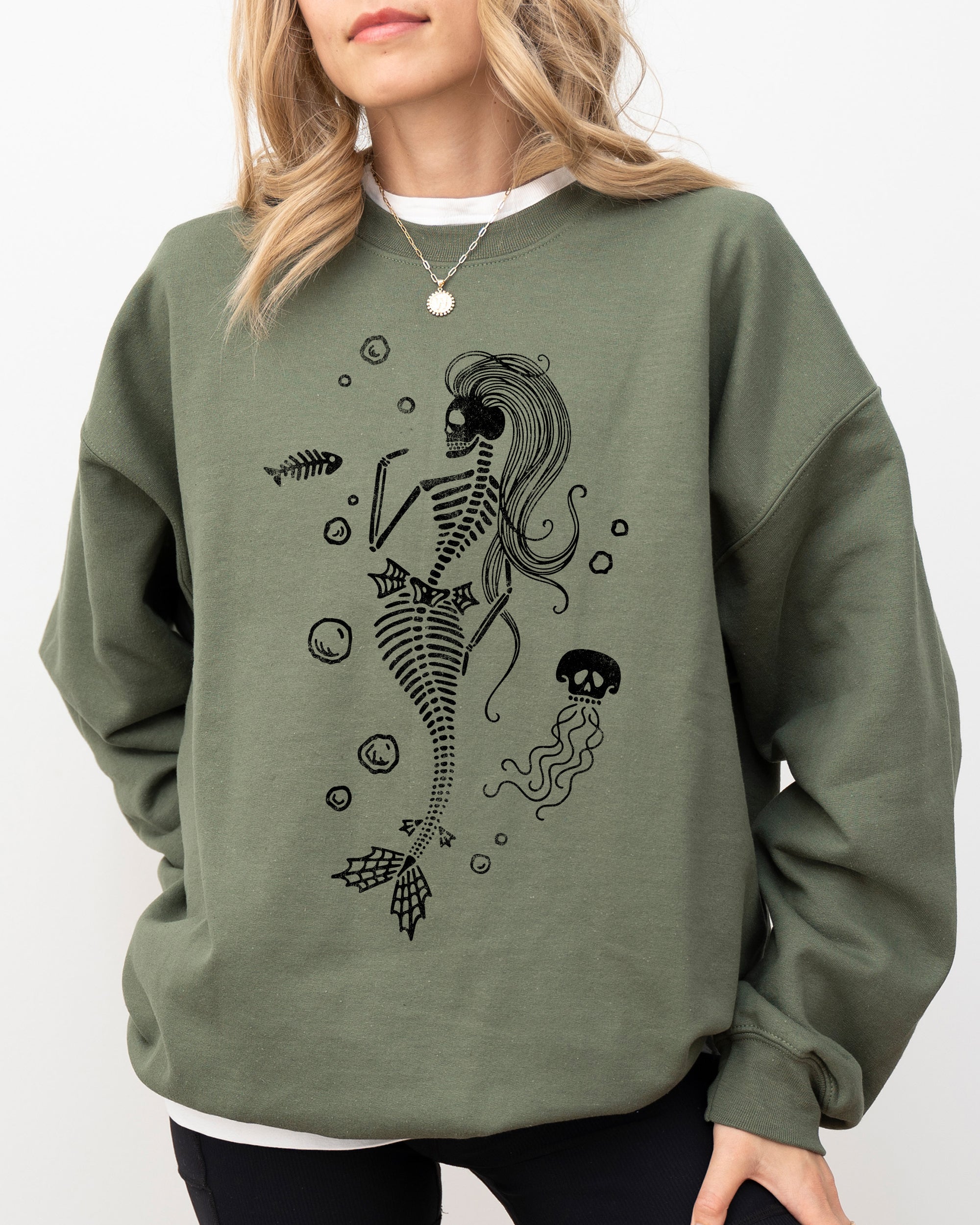 Skeleton Mermaid Ghost Witch Skull Spooky Halloween Costume Meme Graphic Sweatshirt