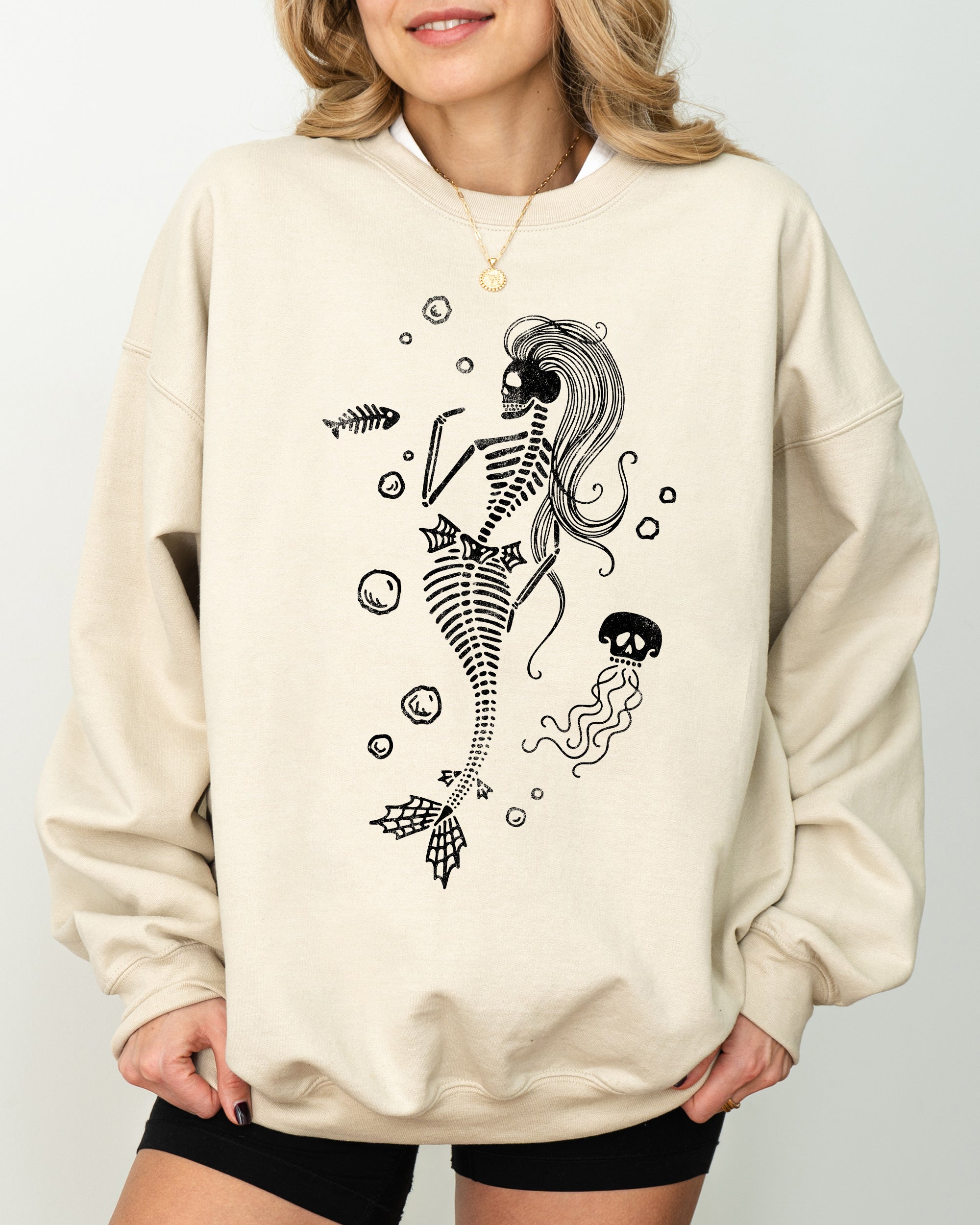 Skeleton Mermaid Ghost Witch Skull Spooky Halloween Costume Meme Graphic Sweatshirt