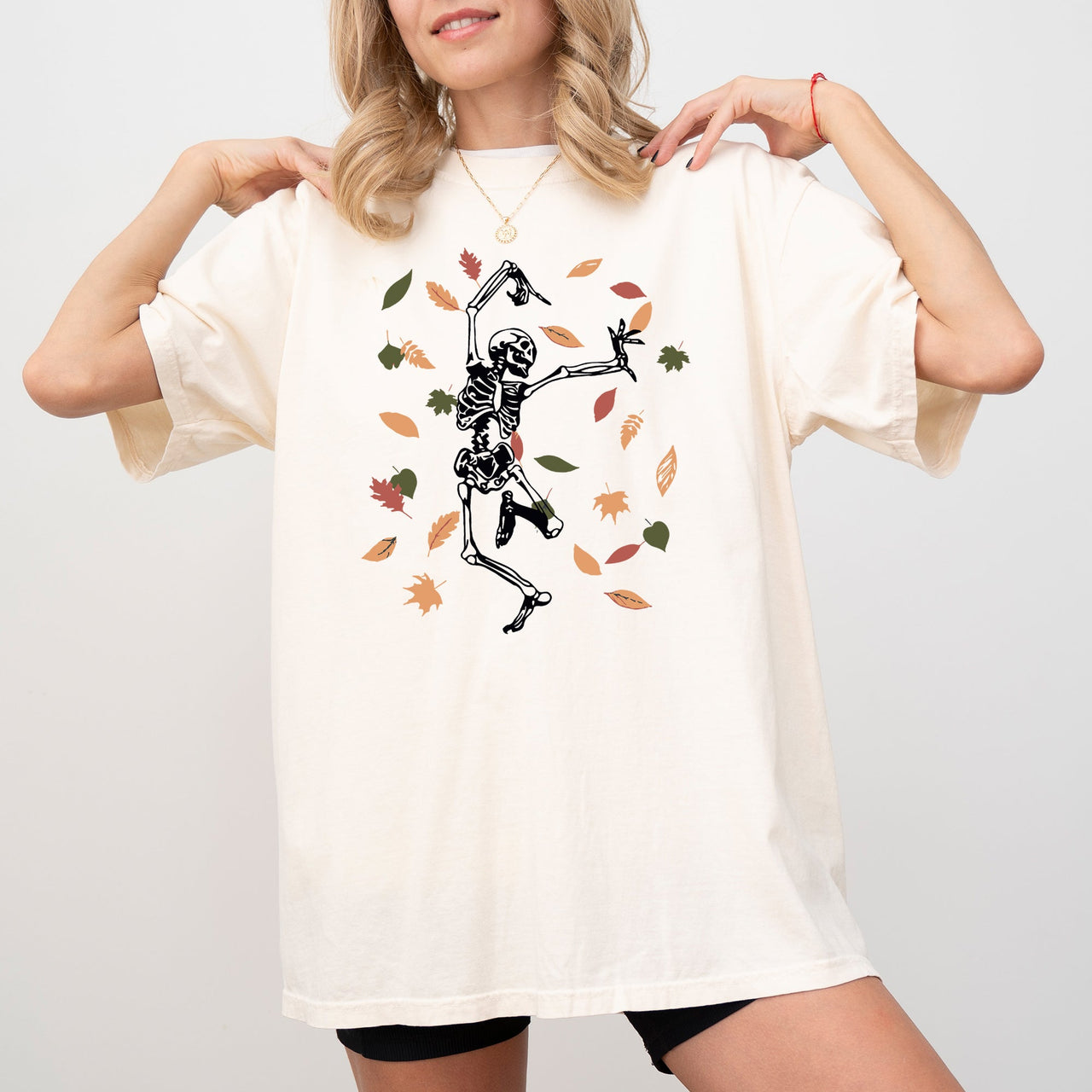 Fall Leaves Skeleton Ghost Witch Skull Spooky Halloween Costume Comfort Colors Tee