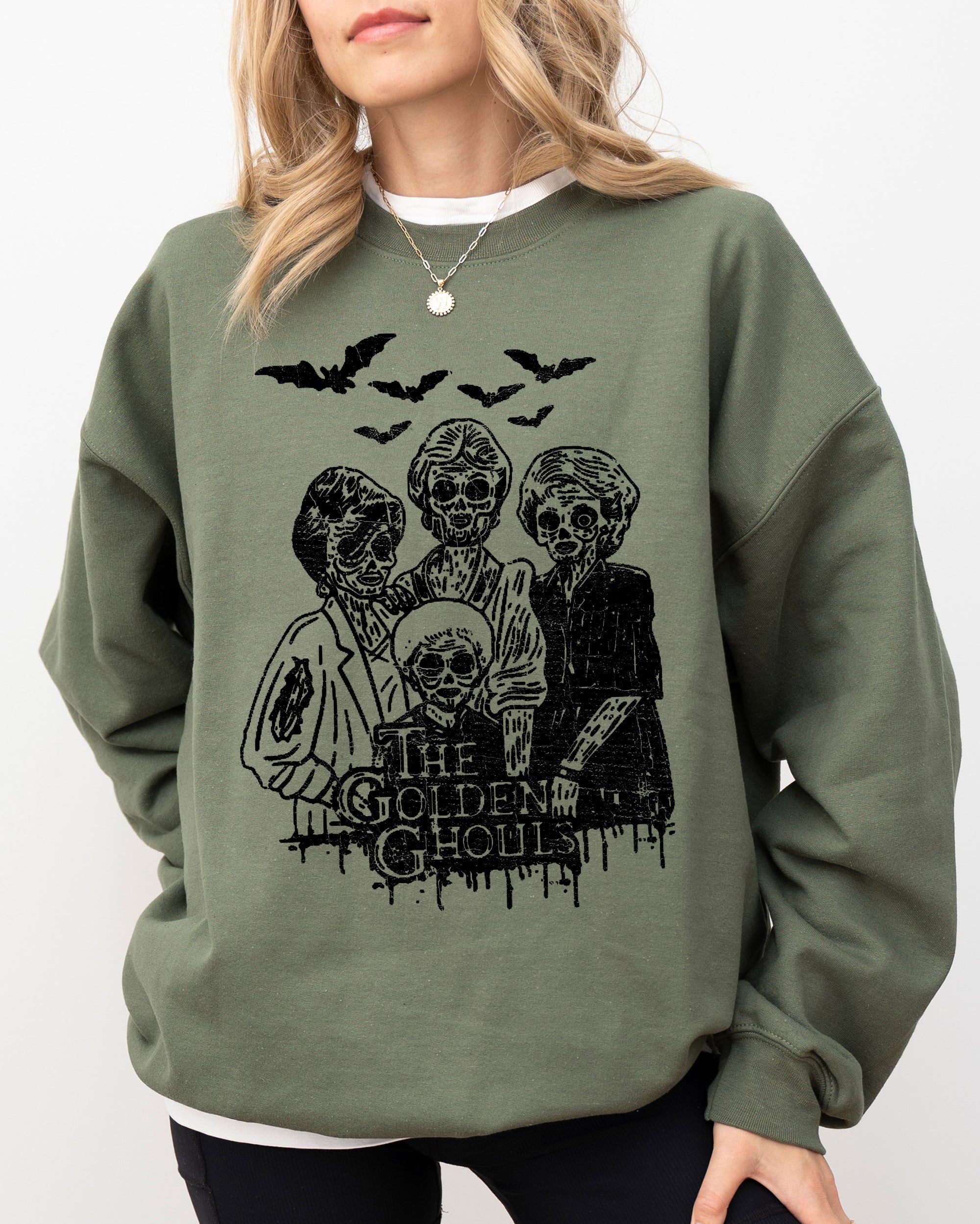 The Golden Ghouls Horror Movie Skeleton Ghost Witch Skull Meme Spooky Halloween Sweatshirt