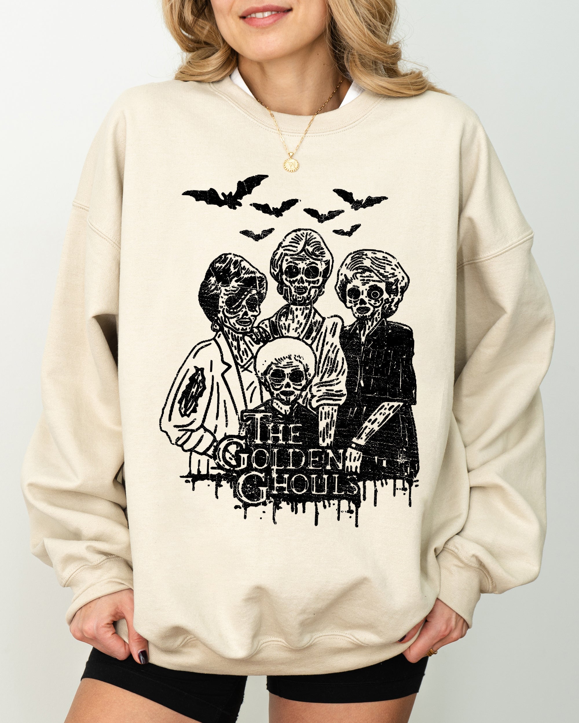 The Golden Ghouls Horror Movie Skeleton Ghost Witch Skull Meme Spooky Halloween Sweatshirt