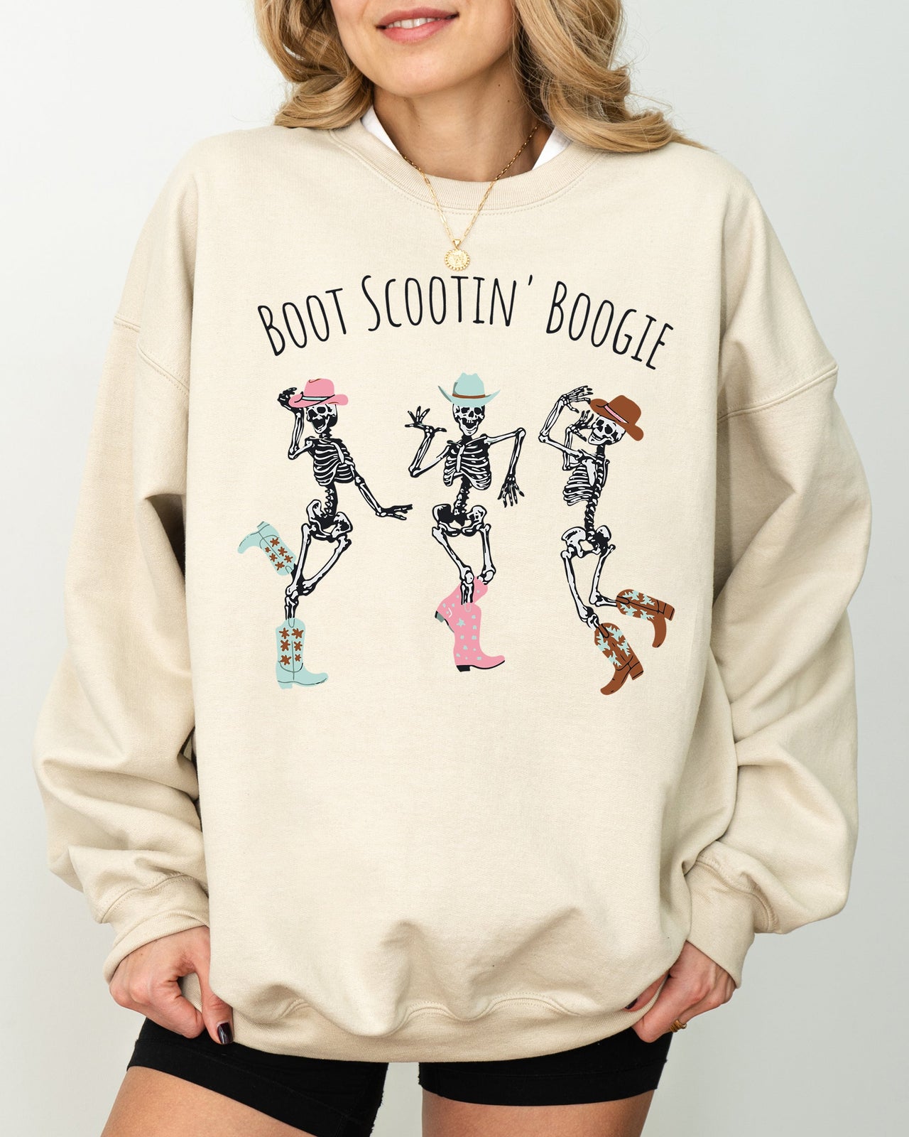 Boot Scootin' Boogie Western Skeleton Ghost Witch Skull Funny Spooky Aesthetic Meme Halloween Costume Sweatshirt