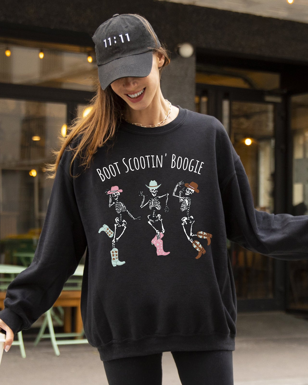 Boot Scootin' Boogie Western Skeleton Ghost Witch Skull Funny Spooky Aesthetic Meme Halloween Costume Sweatshirt