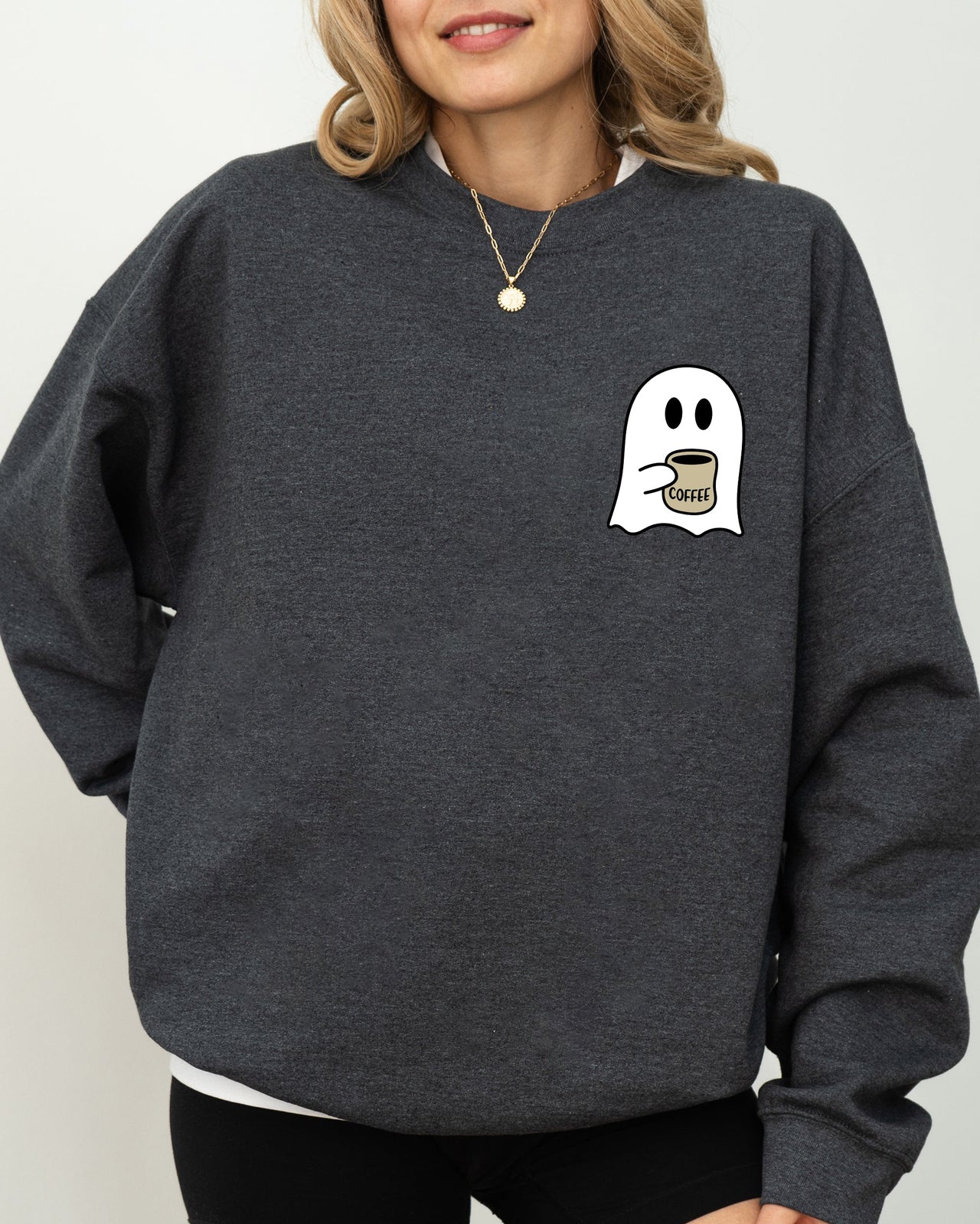 Ghost Coffee Lover Pocket Skeleton Witch Skull Meme Aesthetic Halloween Costume Sweatshirt