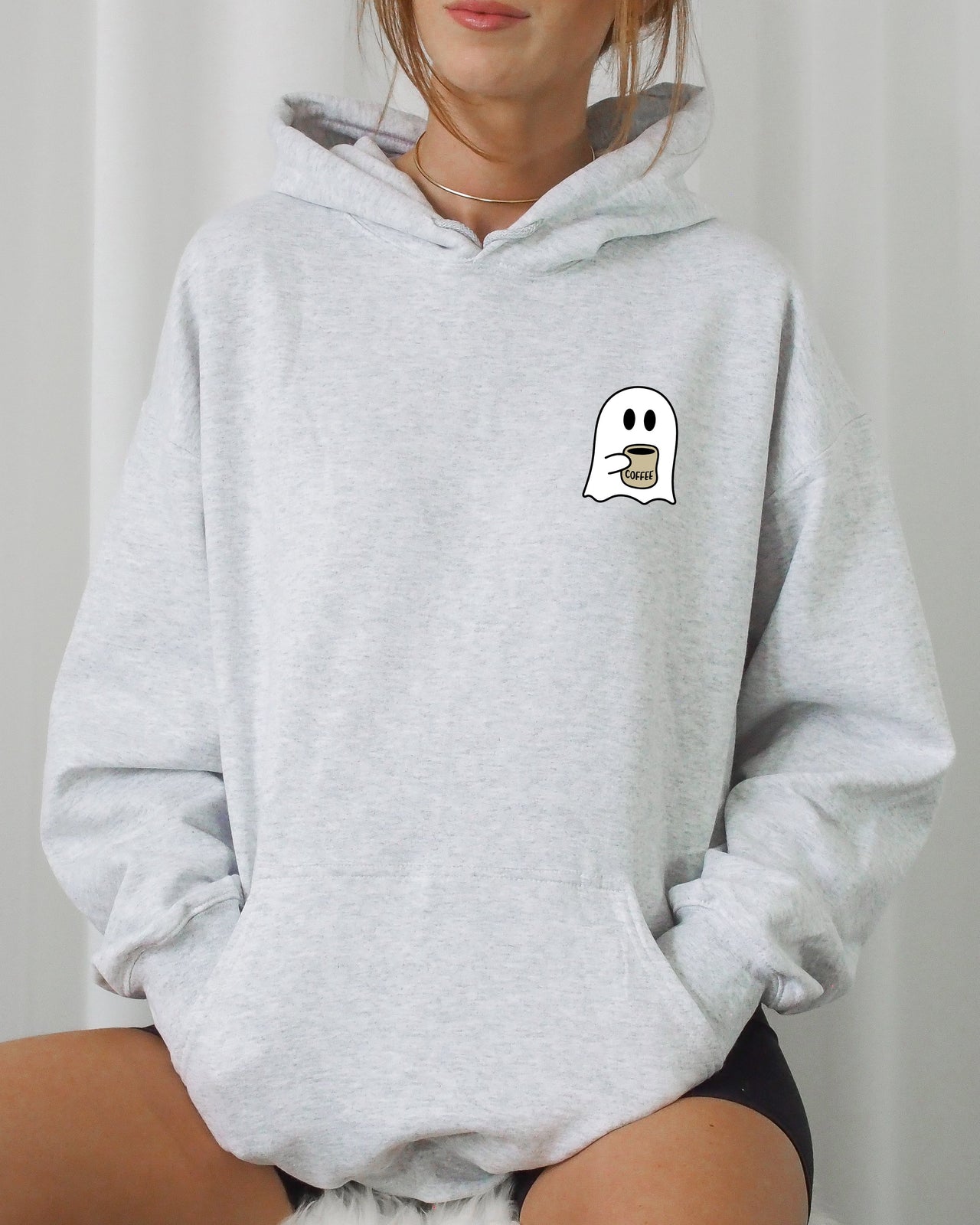 Ghost Coffee Lover Pocket Skeleton Witch Skull Meme Spooky Halloween Party Hoodie