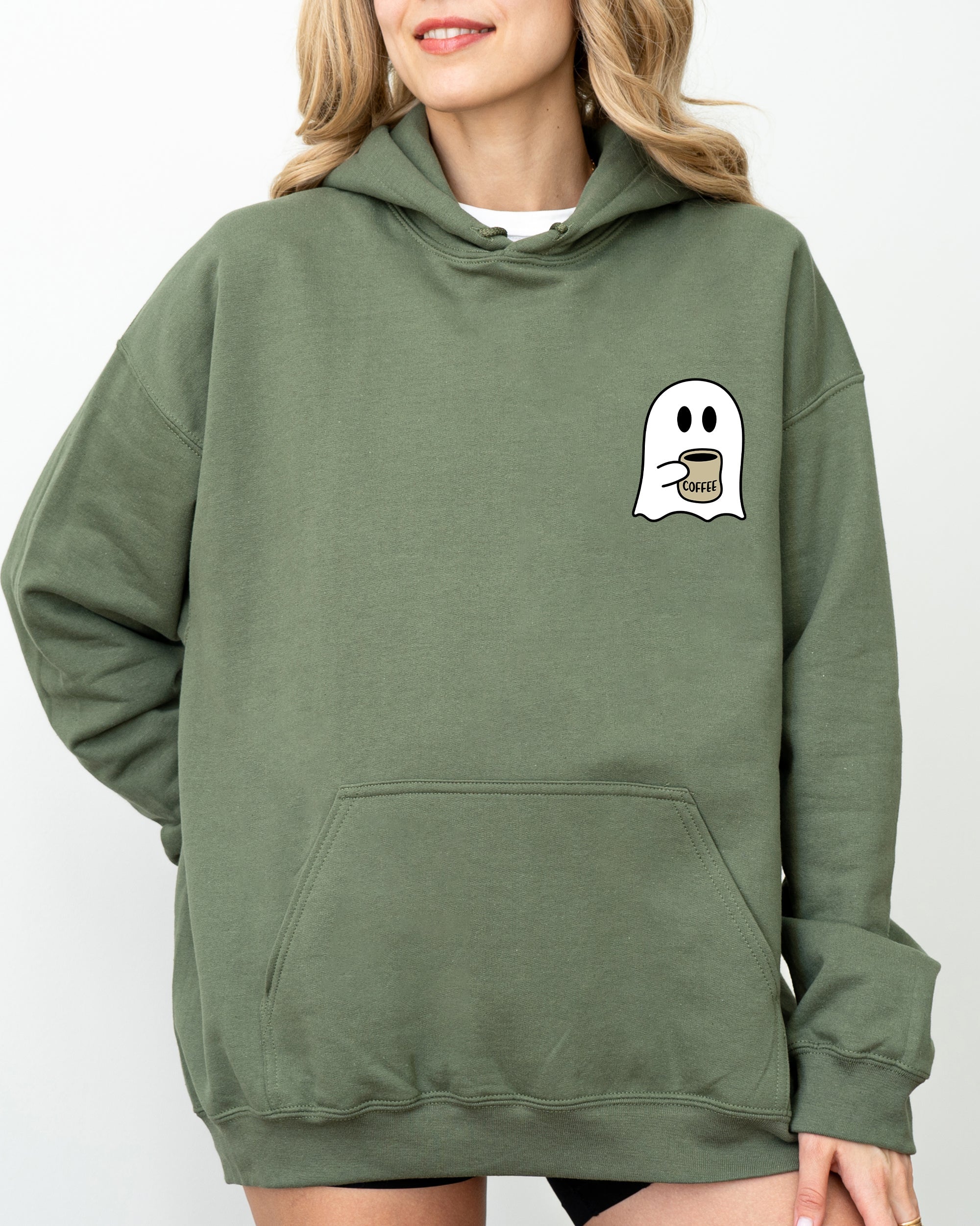 Ghost Coffee Lover Pocket Skeleton Witch Skull Meme Spooky Halloween Party Hoodie