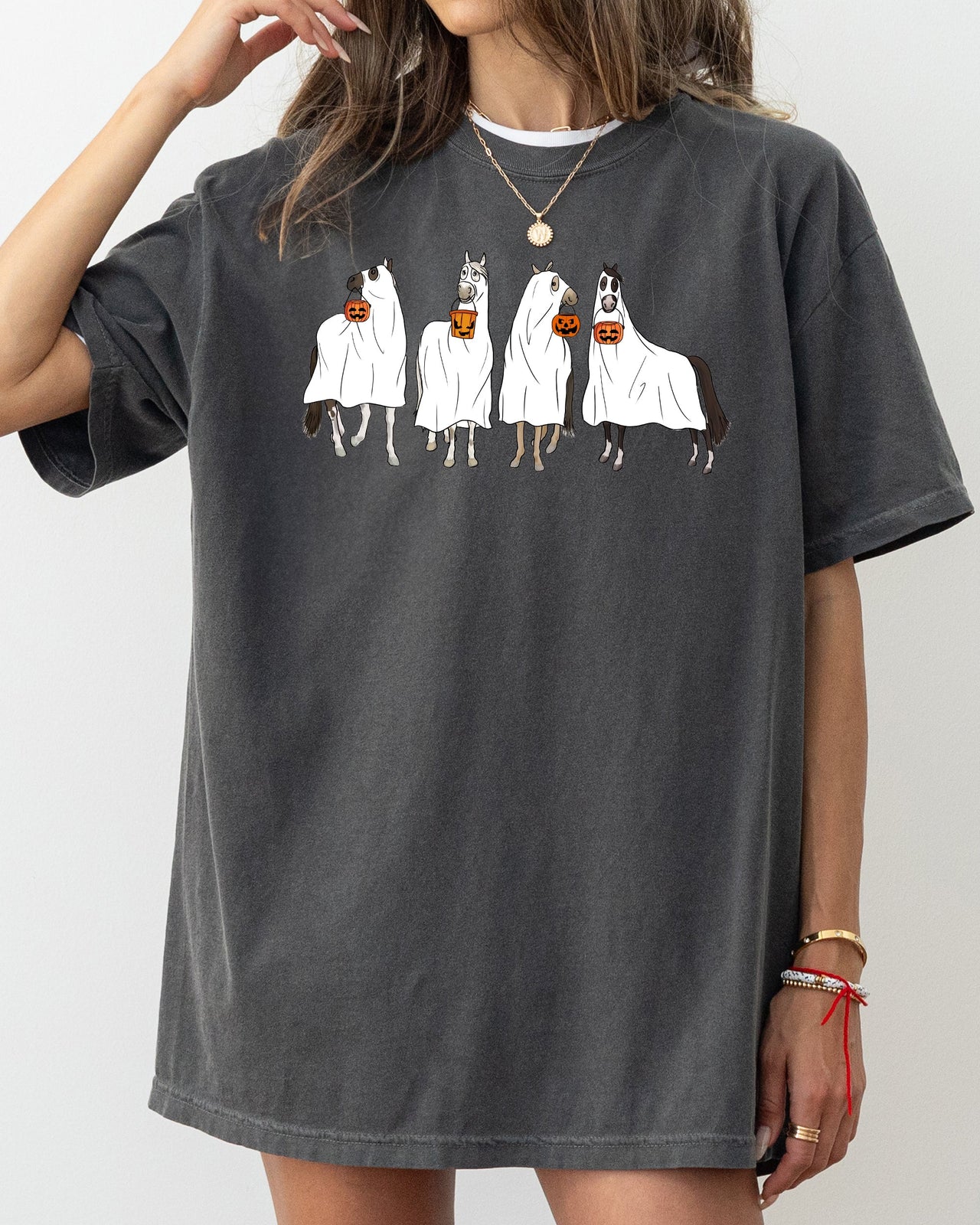 Horse Ghost Farm Skeleton Witch Skull Meme Halloween Costume Graphic Comfort Colors Tee