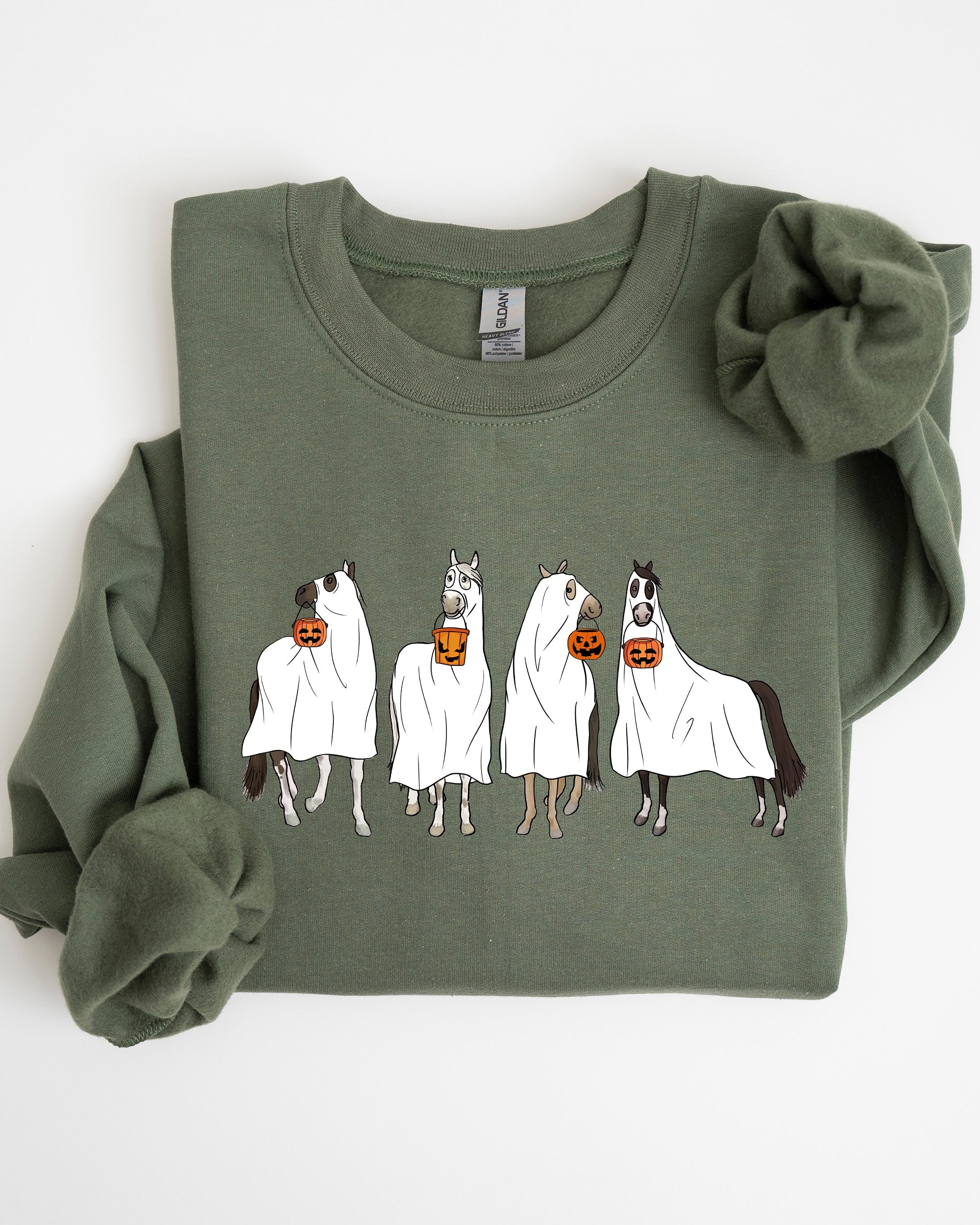 Haunted Horse Ghost Farm Skeleton Witch Skull Halloween Spooky Meme Design Sweatshirt