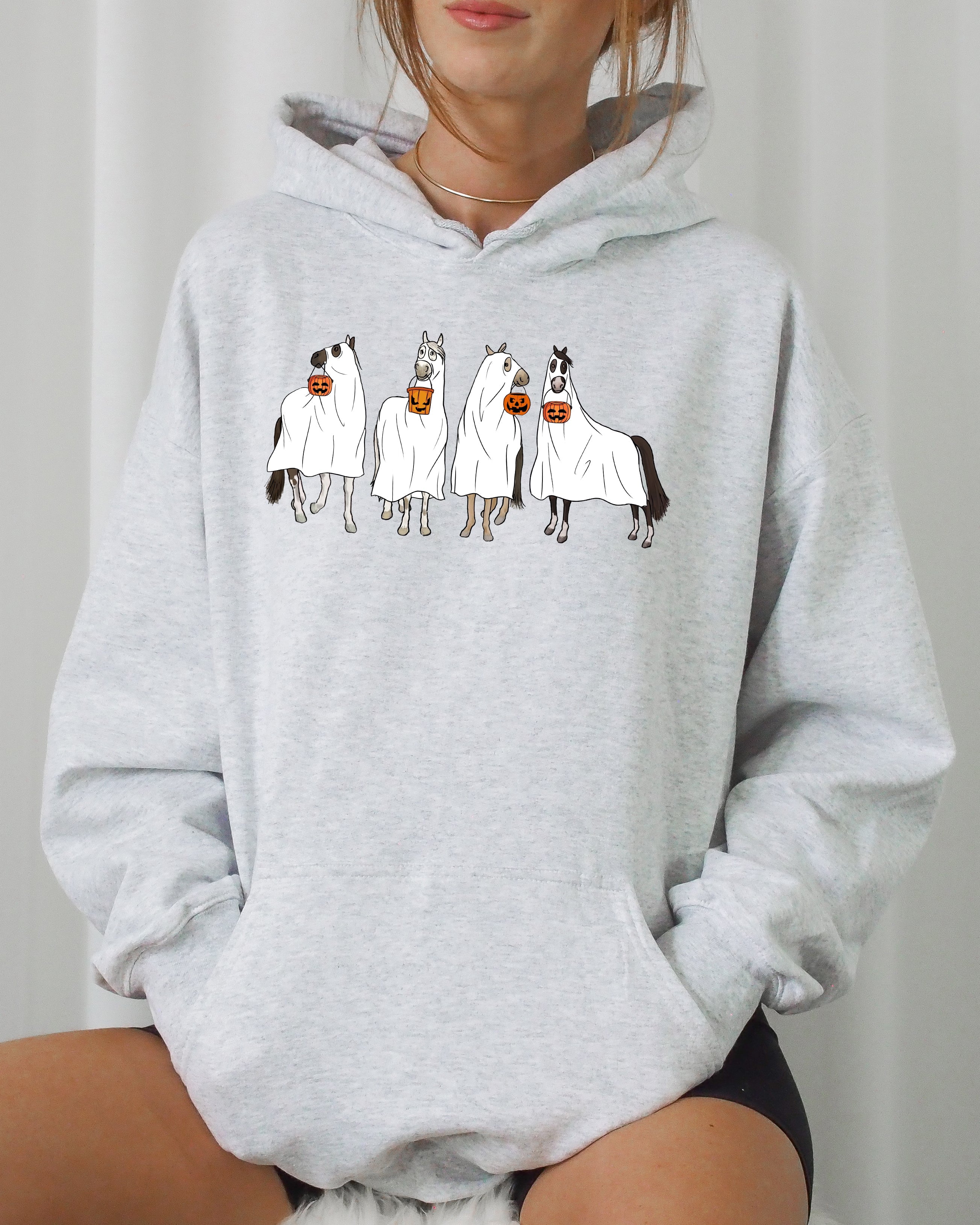 Horse Ghost Farm Skeleton Witch Skull Meme Aesthetic Spooky Halloween Costume Epic Hoodie