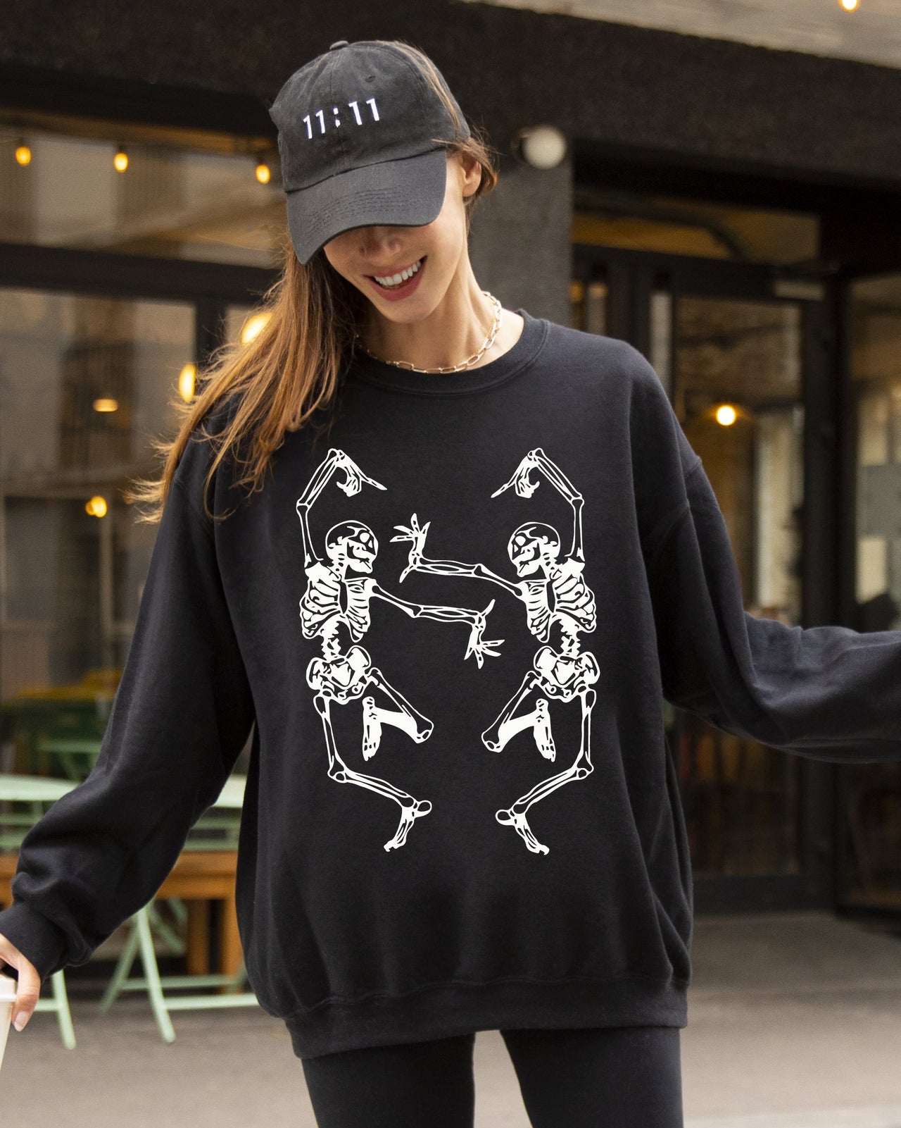 Dancing Skeletons Ghost Witch Skull Spooky Halloween Costume Party Edition Sweatshirt