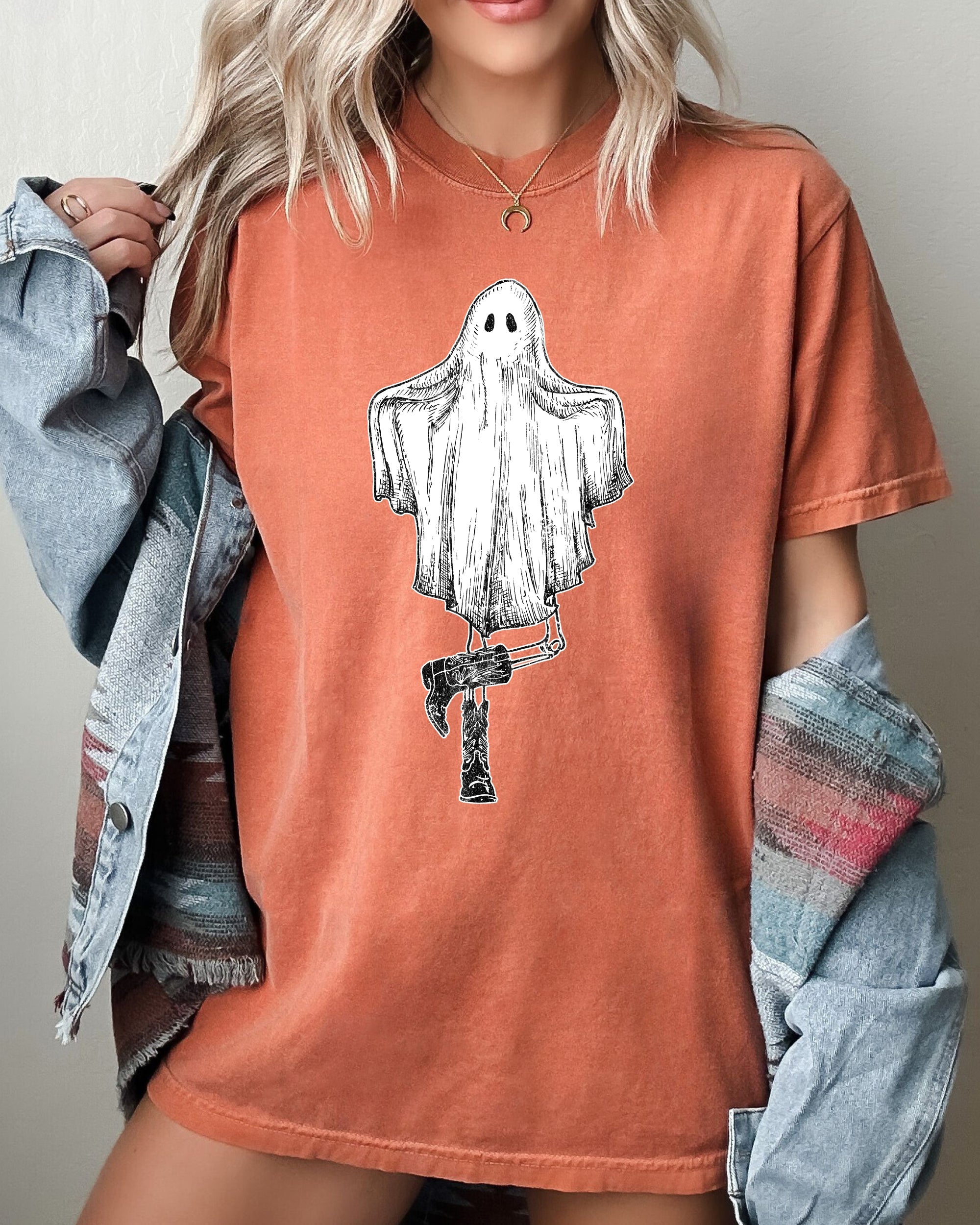 Western Ghost Cowboy Skeleton Witch Skull Spooky Meme Halloween Costume Comfort Colors Tee