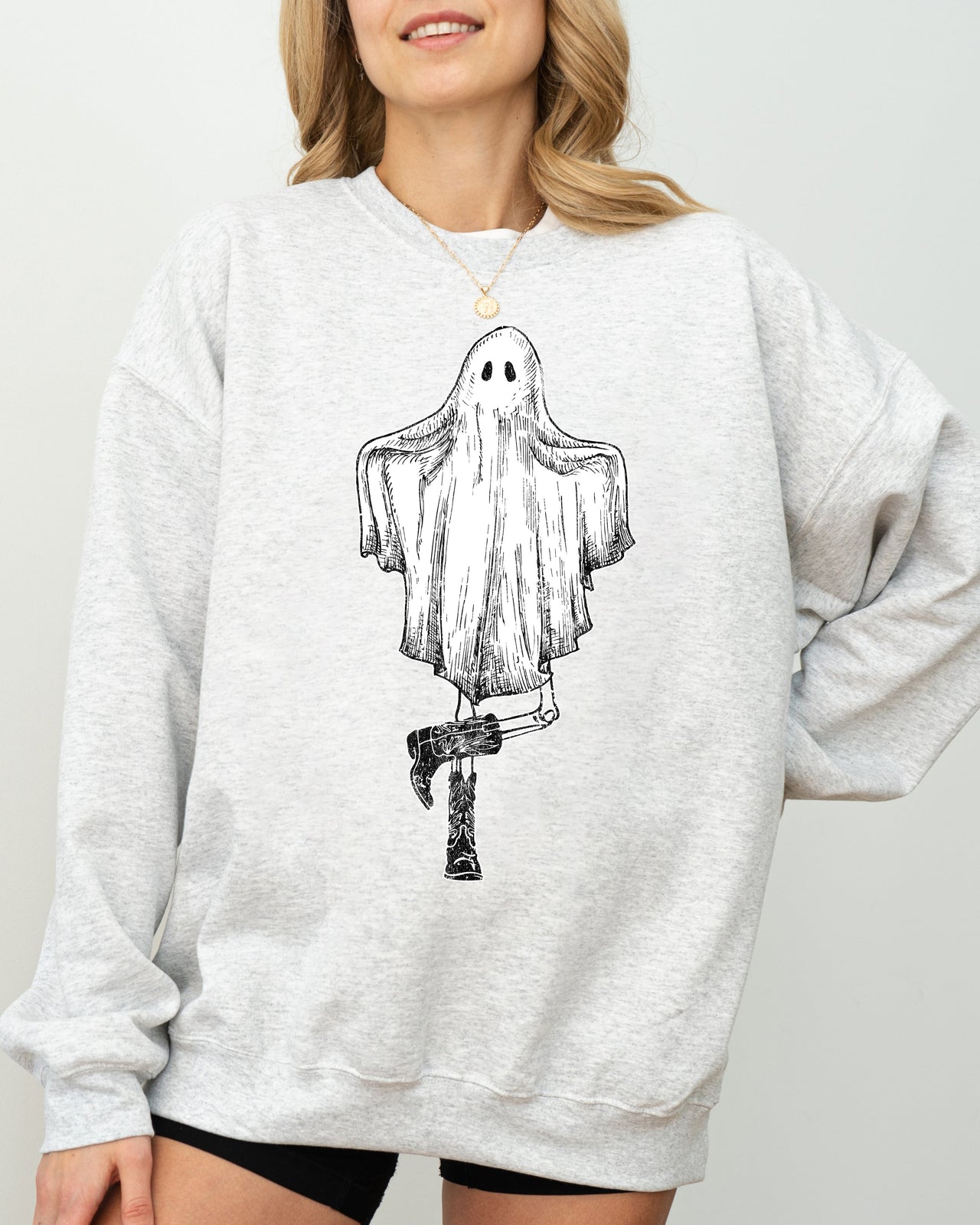 Western Ghost Cowboy Skeleton Witch Skull Spooky Aesthetic Meme Halloween Sweatshirt