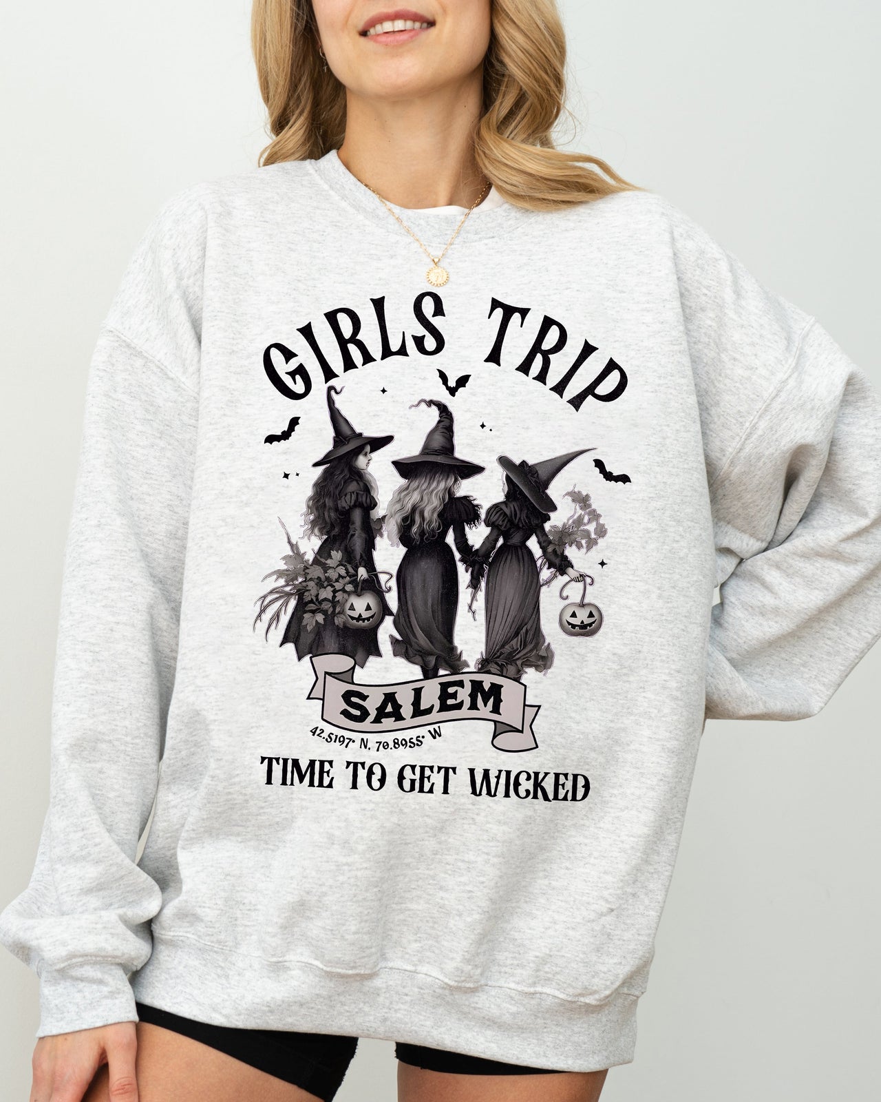 Girls Trip Salem Skeleton Witch Skull Halloween Spooky Meme Graveyard Goth Party Ready Sweatshirt