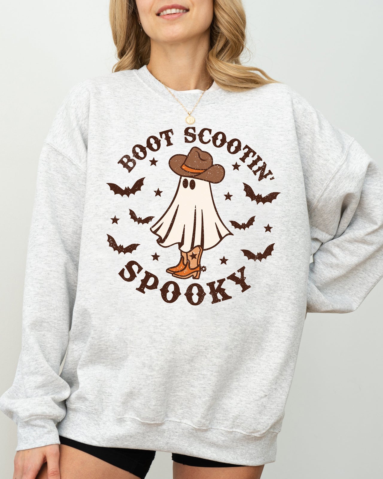 Boot Scootin' Spooky Skeleton Witch Skull Halloween Costume Graphic Sweatshirt Edition