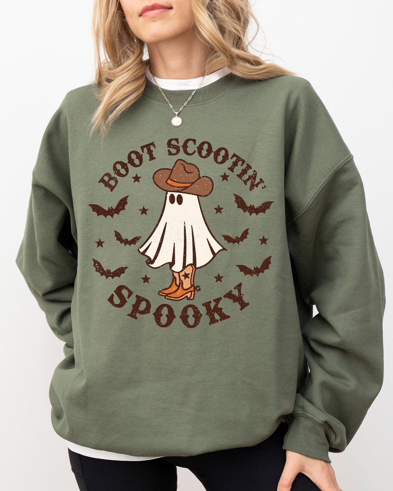 Boot Scootin' Spooky Skeleton Witch Skull Halloween Costume Graphic Sweatshirt Edition