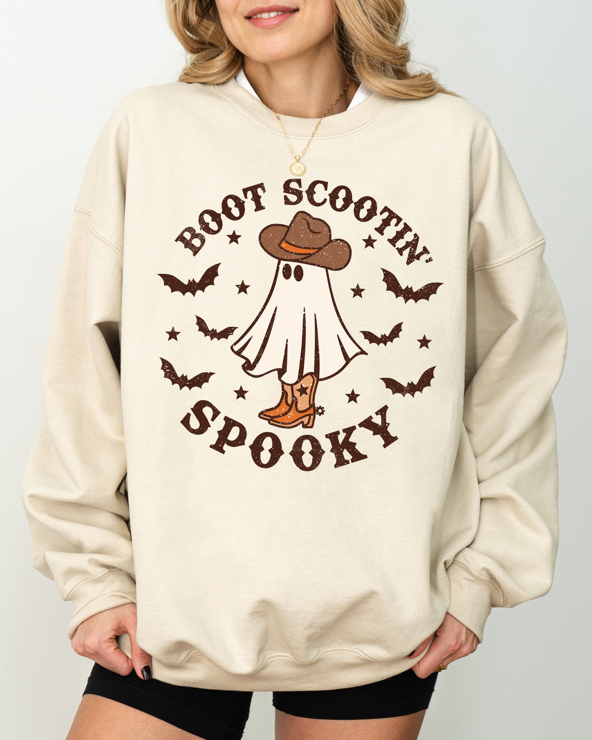 Boot Scootin' Spooky Skeleton Witch Skull Halloween Costume Graphic Sweatshirt Edition