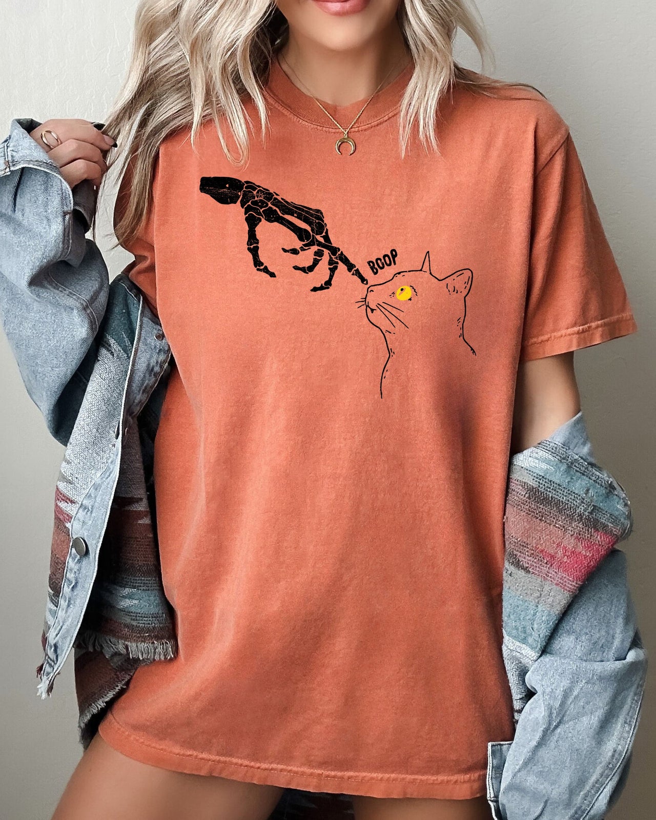 Boop Cat Skeleton Ghost Witch Skull Aesthetic Halloween Meme Spooky Comfort Colors Tee