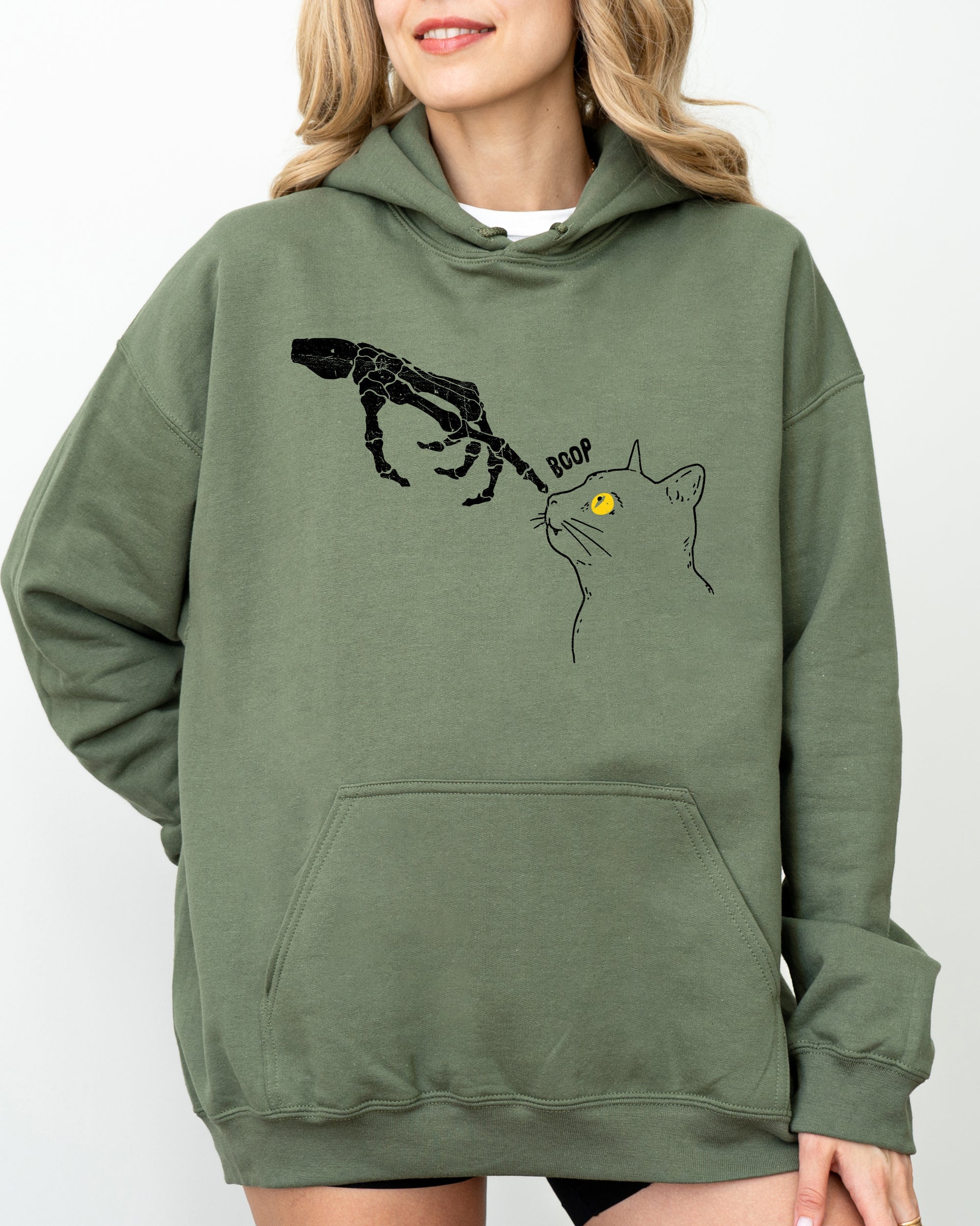 Boop Cat Skeleton Ghost Witch Skull Spooky Meme Halloween Costume Party Night Hoodie