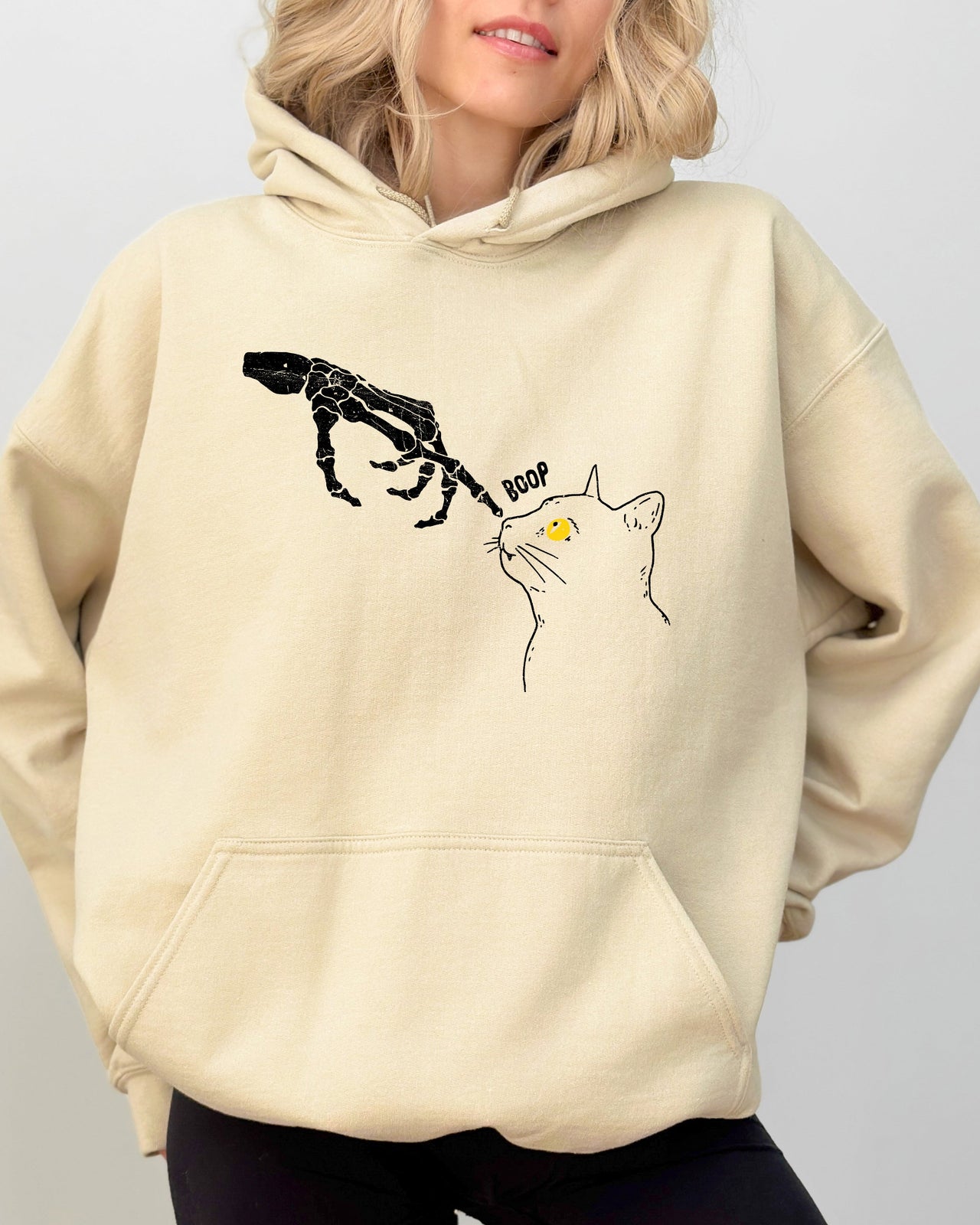 Boop Cat Skeleton Ghost Witch Skull Spooky Meme Halloween Costume Party Night Hoodie