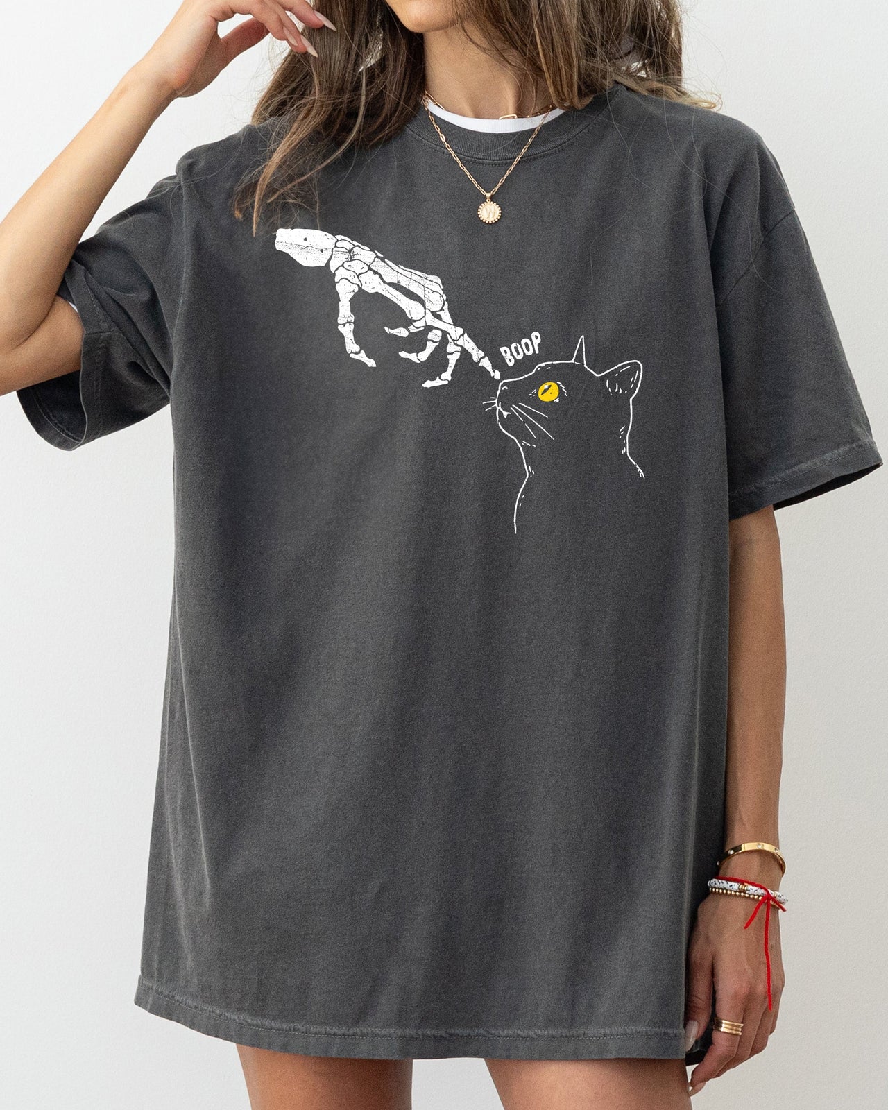Boop Cat Skeleton Ghost Witch Skull Aesthetic Halloween Meme Spooky Comfort Colors Tee