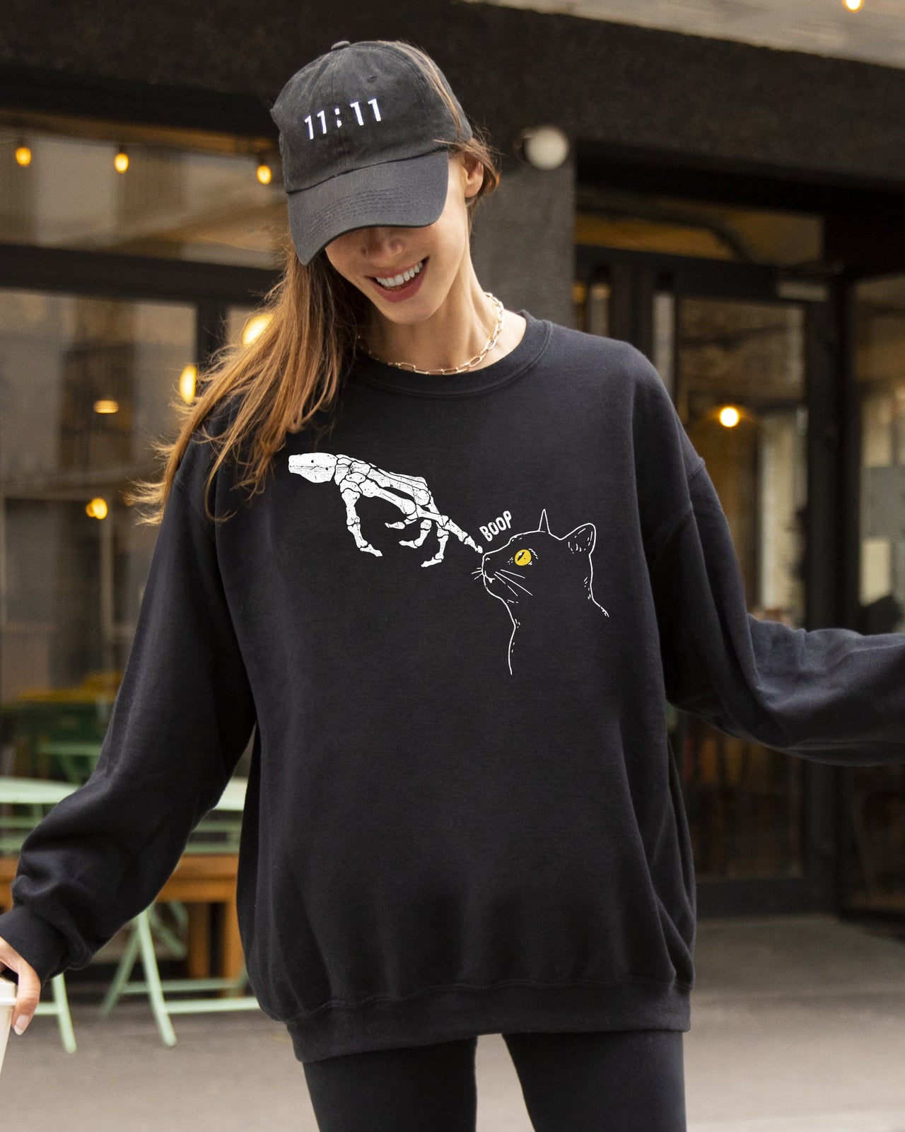Boop Cat Skeleton Ghost Witch Skull Spooky Halloween Costume Collection Sweatshirt