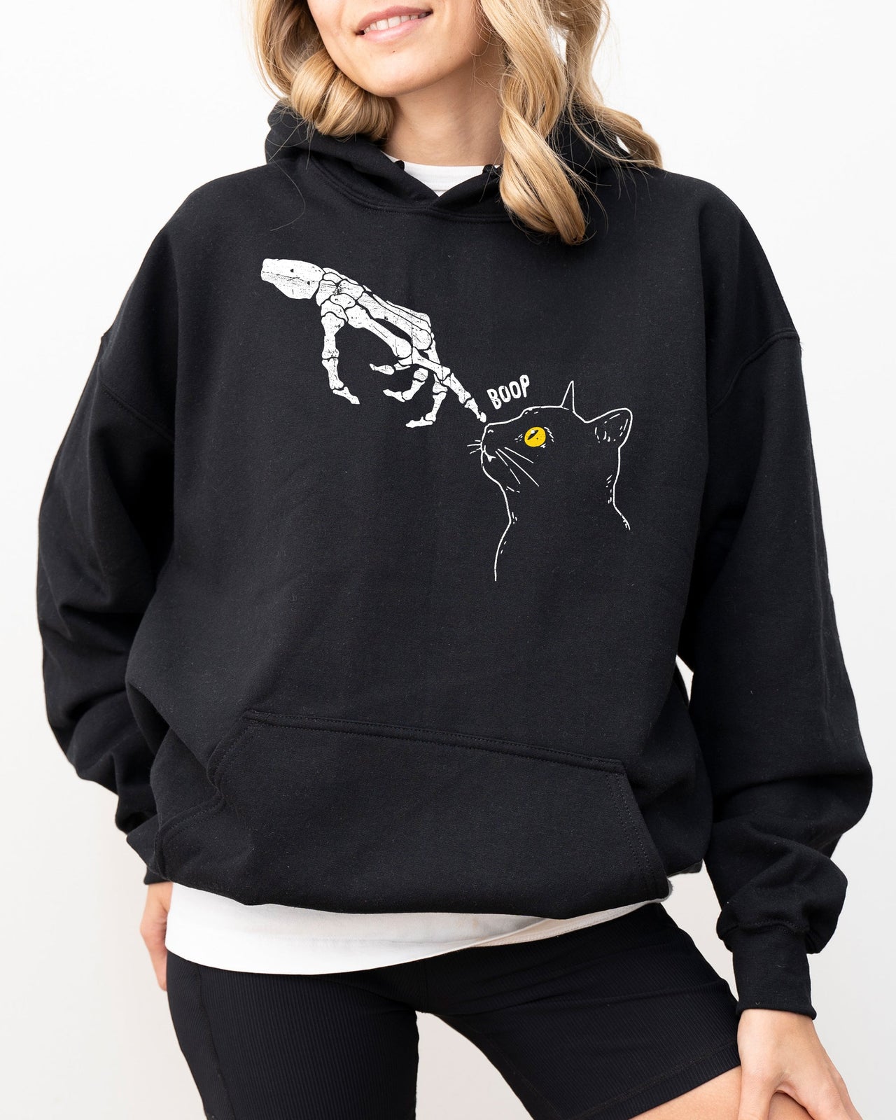Boop Cat Skeleton Ghost Witch Skull Spooky Meme Halloween Costume Party Night Hoodie