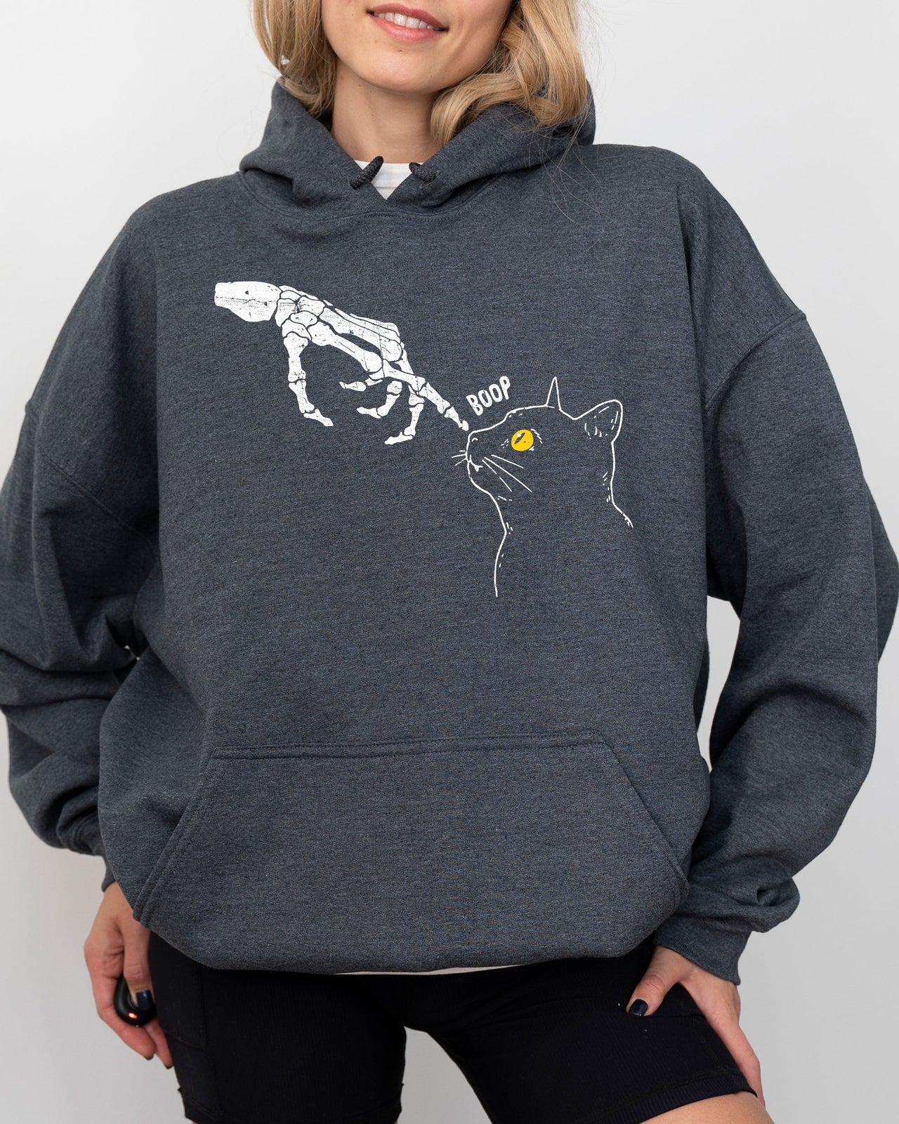 Boop Cat Skeleton Ghost Witch Skull Spooky Meme Halloween Costume Party Night Hoodie