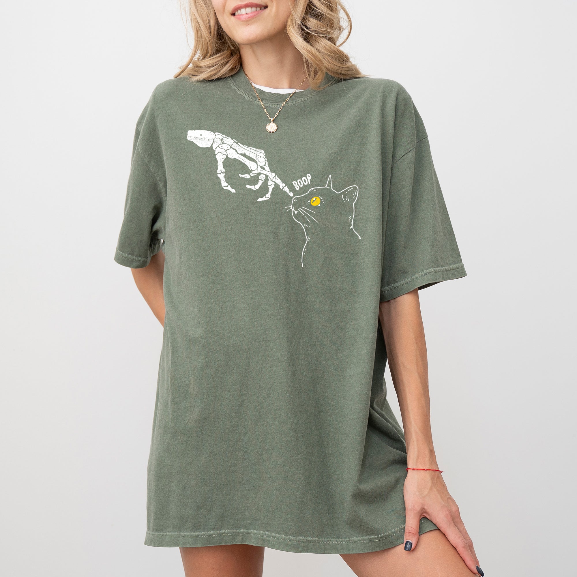 Boop Cat Skeleton Ghost Witch Skull Aesthetic Halloween Meme Spooky Comfort Colors Tee