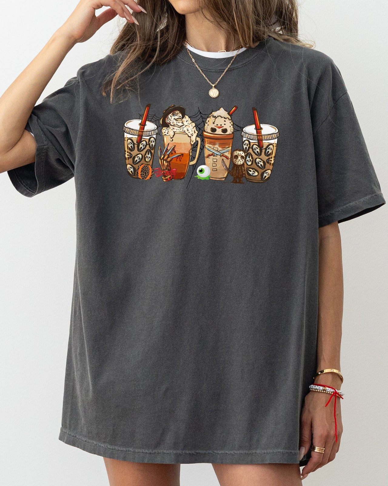 Halloween Coffee Skeleton Ghost Witch Skull Spooky Costume Meme Comfort Colors Tee