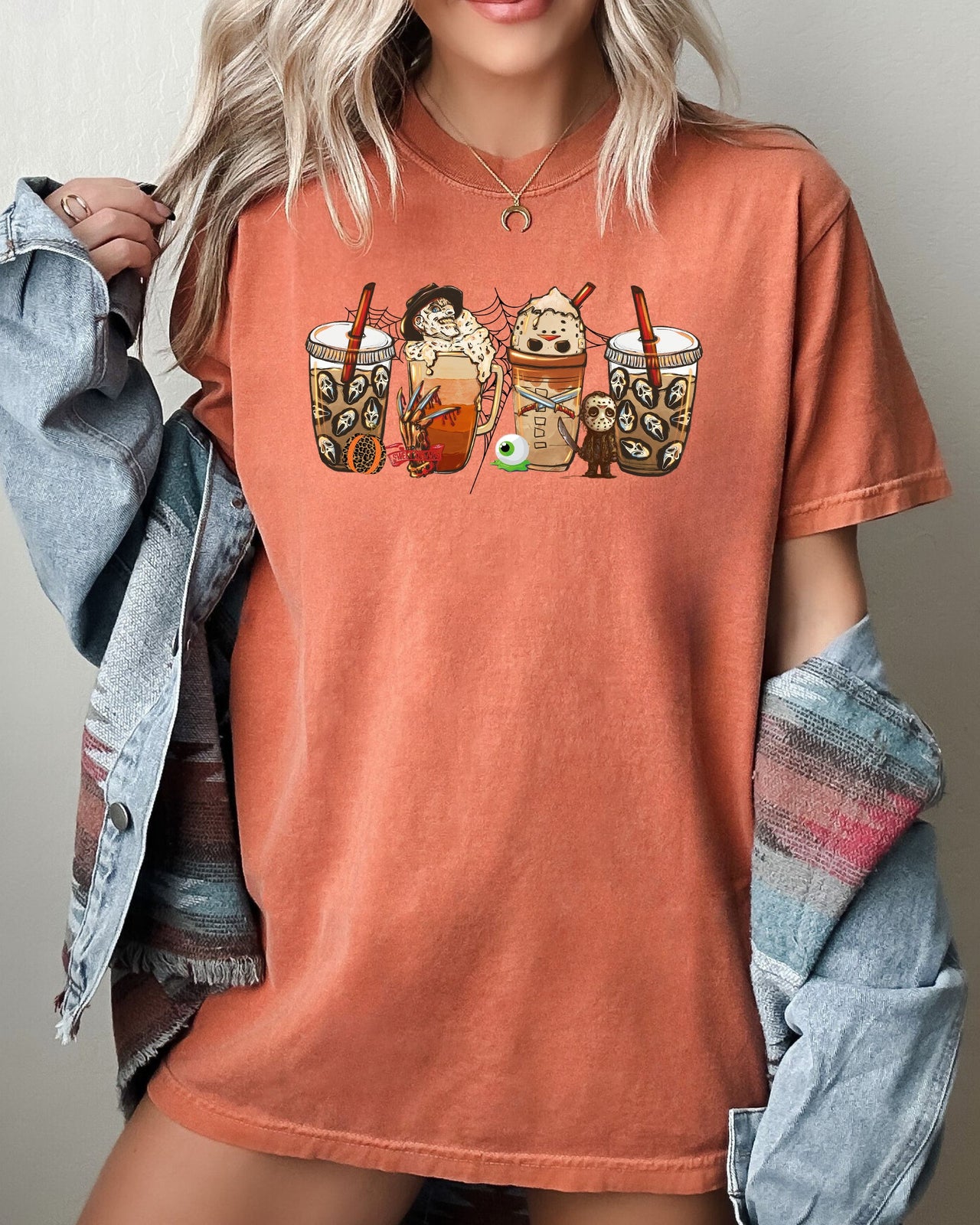 Halloween Coffee Skeleton Ghost Witch Skull Spooky Costume Meme Comfort Colors Tee