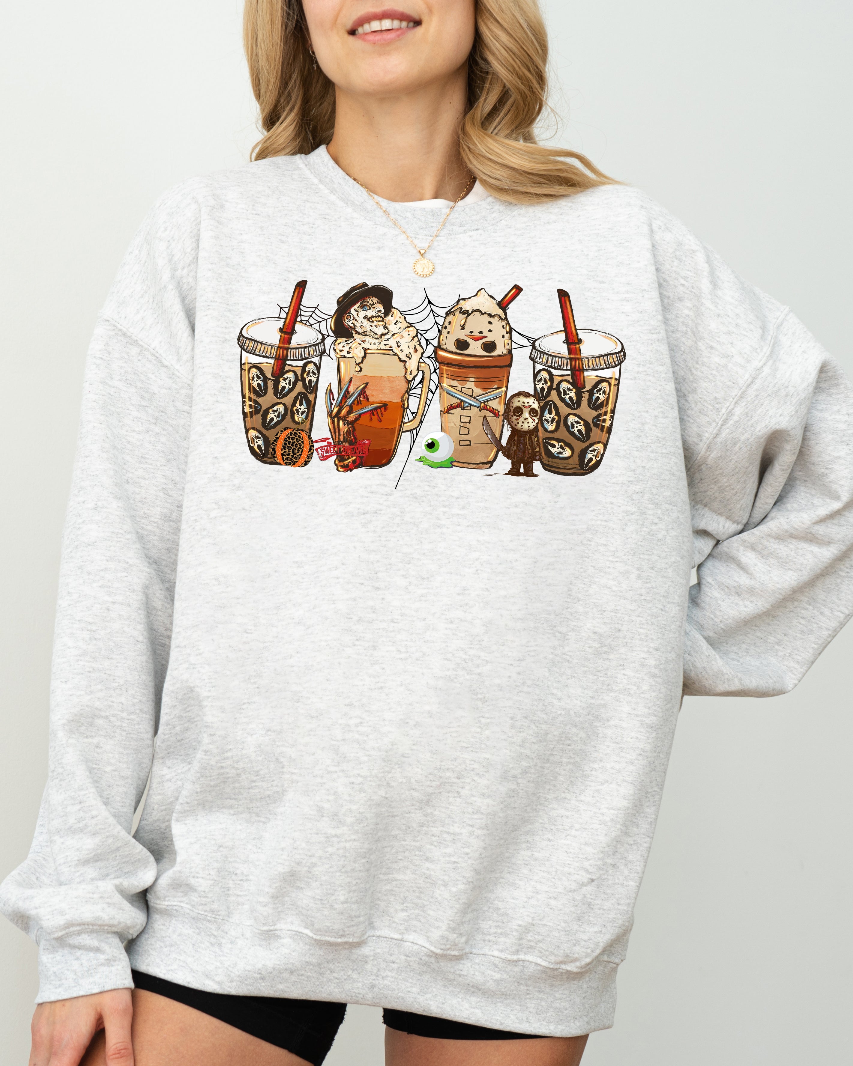 Halloween Coffee With Skeleton Ghost Witch Skull Spooky Meme Mashup Edition Sweatshirt