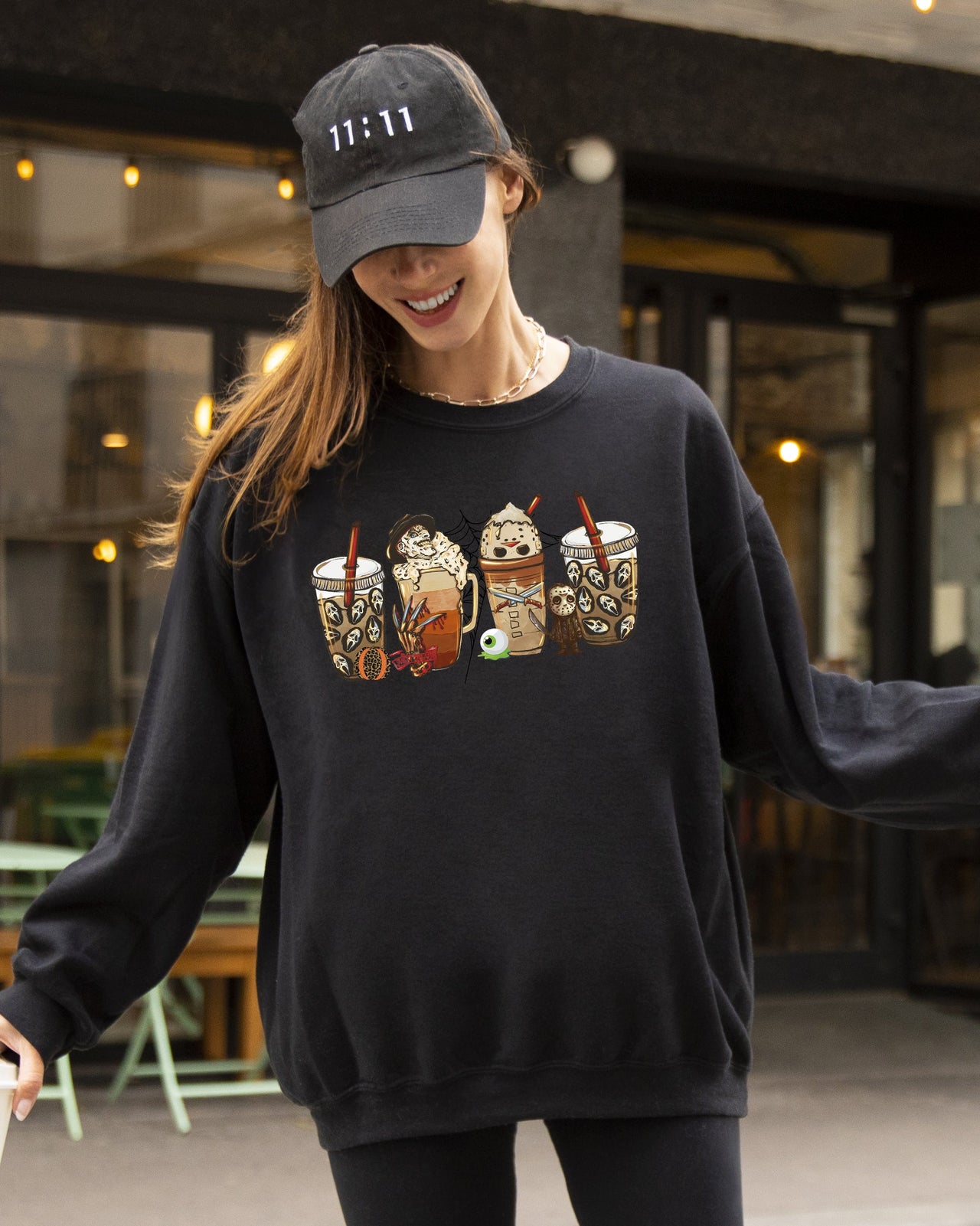 Halloween Coffee With Skeleton Ghost Witch Skull Spooky Meme Mashup Edition Sweatshirt
