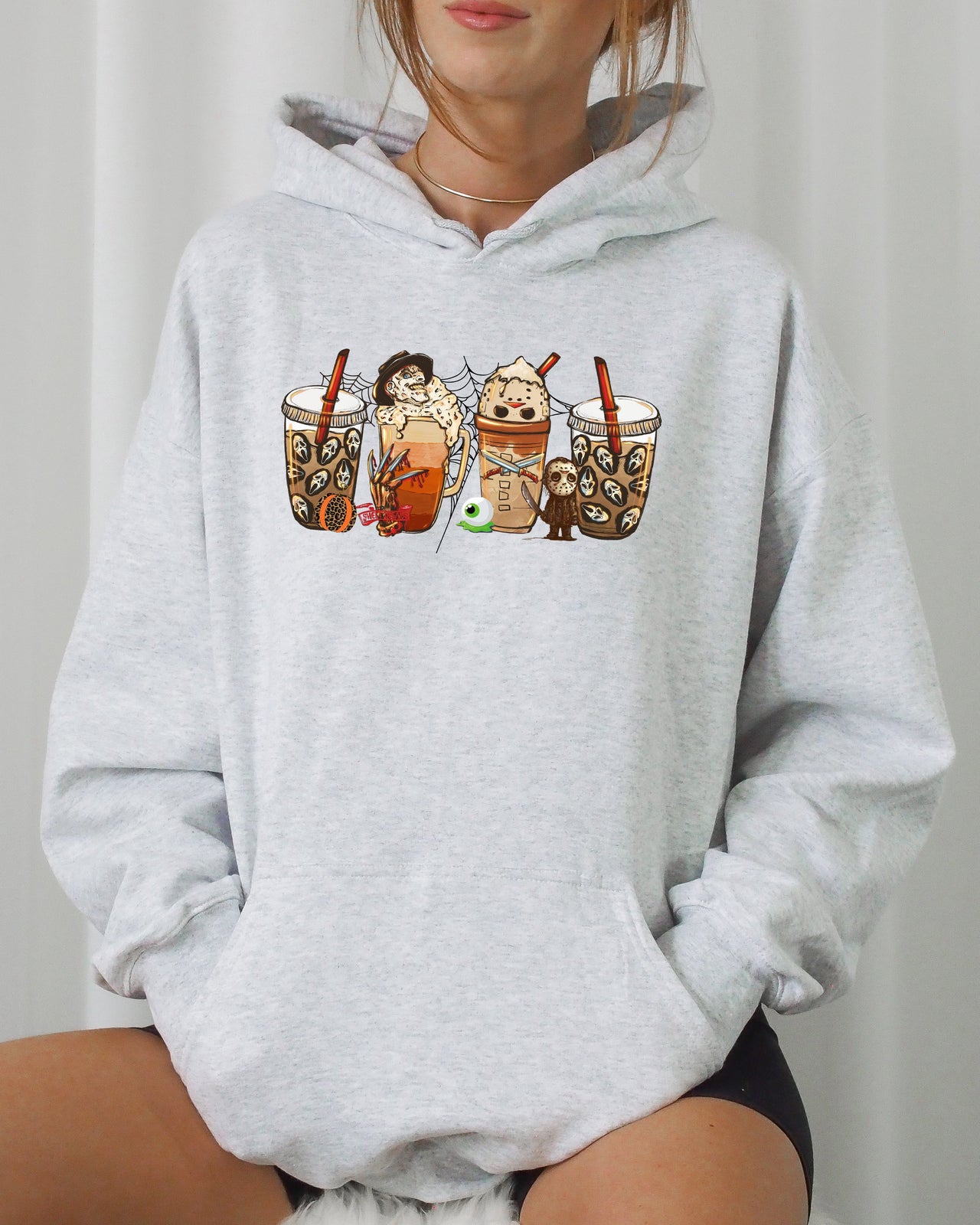 Halloween Coffee Skeleton Ghost Witch Skull Spooky Meme Premium Graphic Quality Hoodie