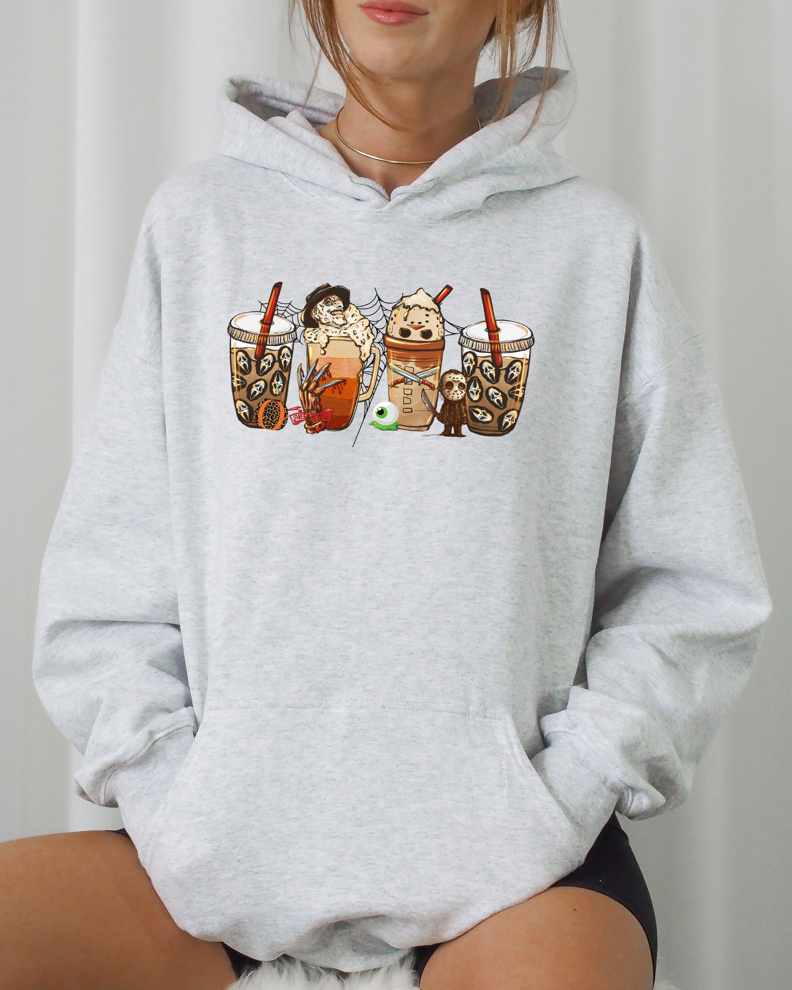Halloween Coffee Skeleton Ghost Witch Skull Spooky Meme Premium Graphic Quality Hoodie