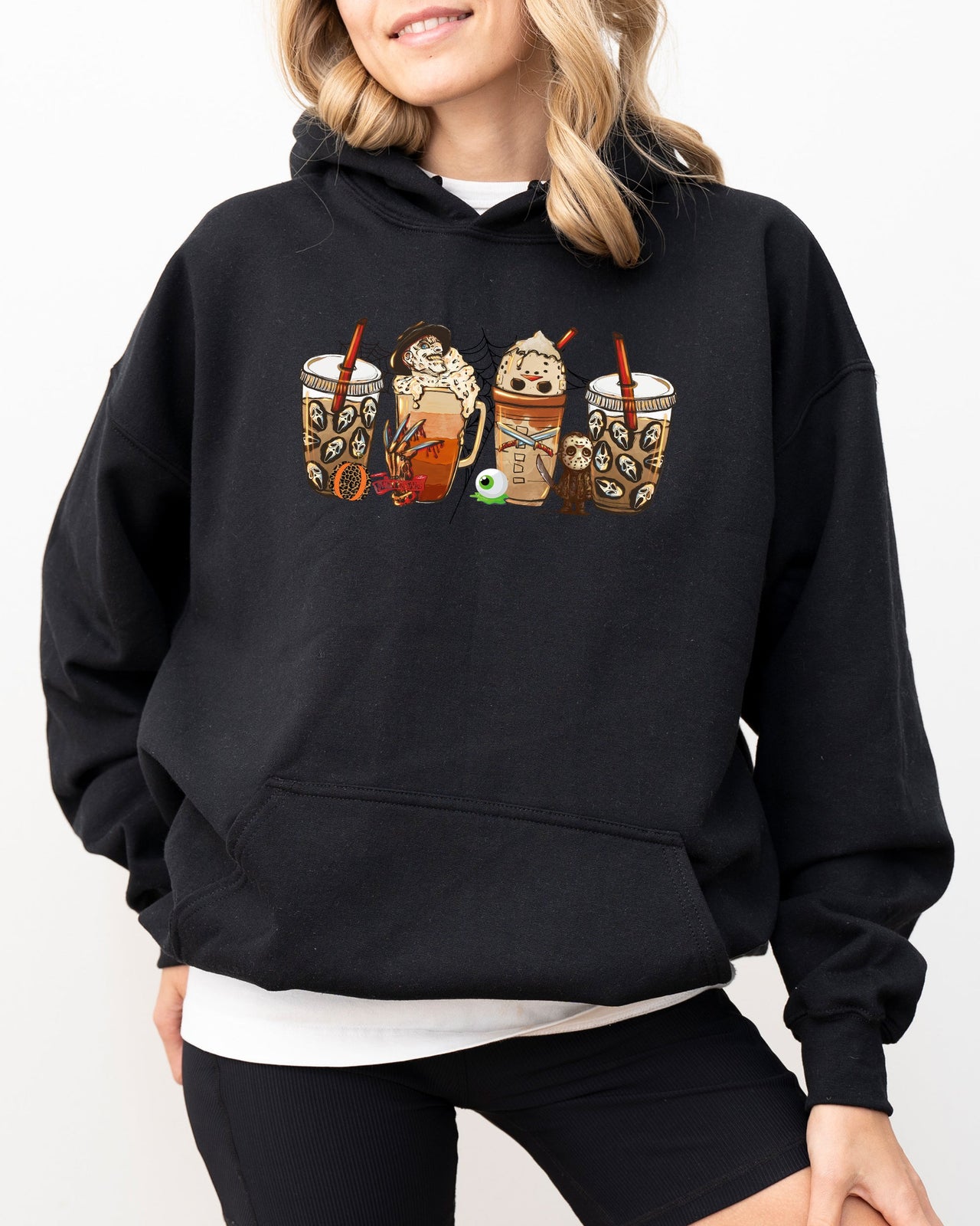 Halloween Coffee Skeleton Ghost Witch Skull Spooky Meme Premium Graphic Quality Hoodie