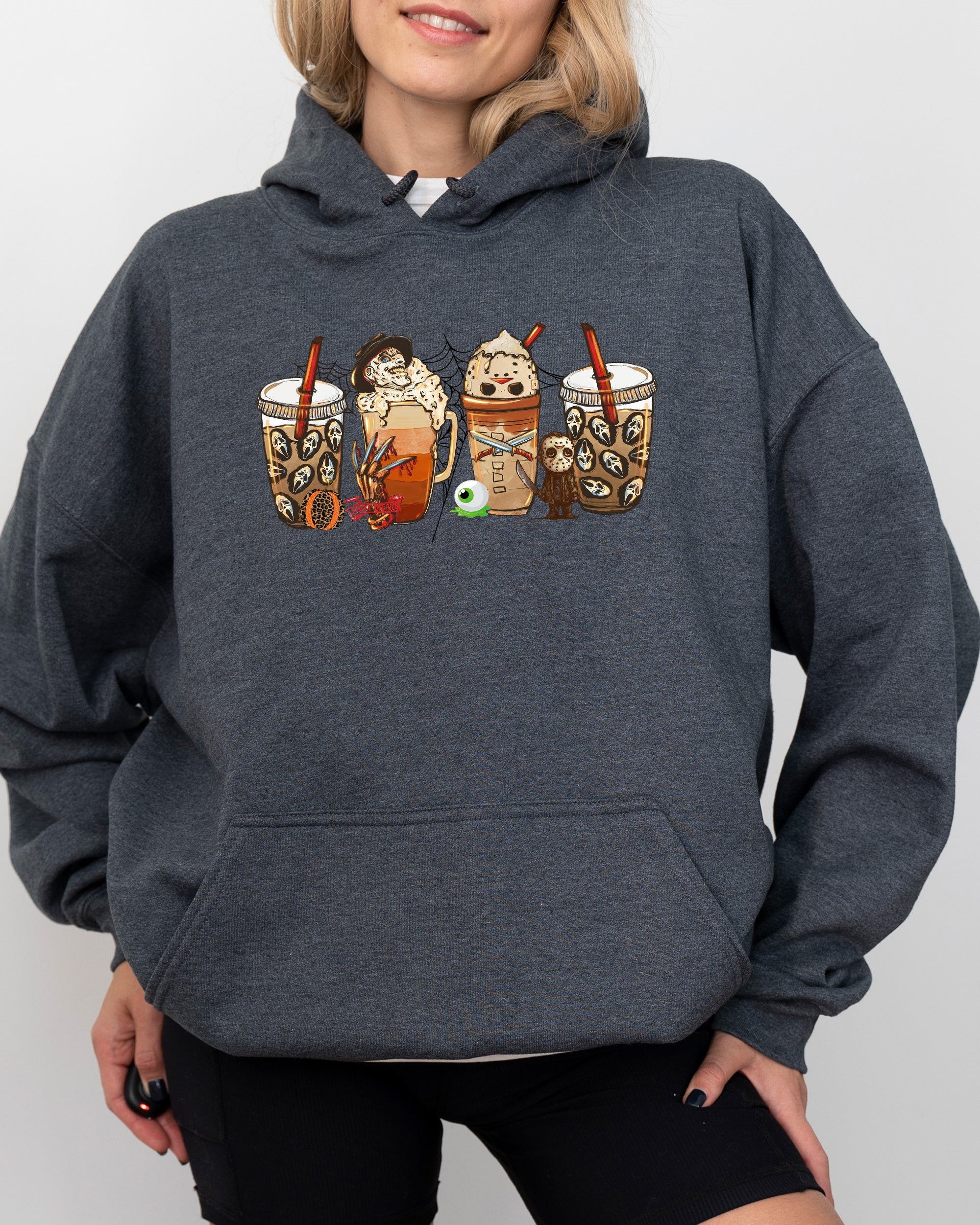 Halloween Coffee Skeleton Ghost Witch Skull Spooky Meme Premium Graphic Quality Hoodie